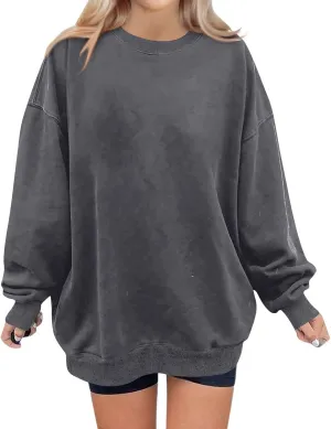 Crewneck Sweatshirts Women Fleece Oversized Hoodie Long Sleeve Shirts Loose Fitting Tops Drop Shoulder Pullover