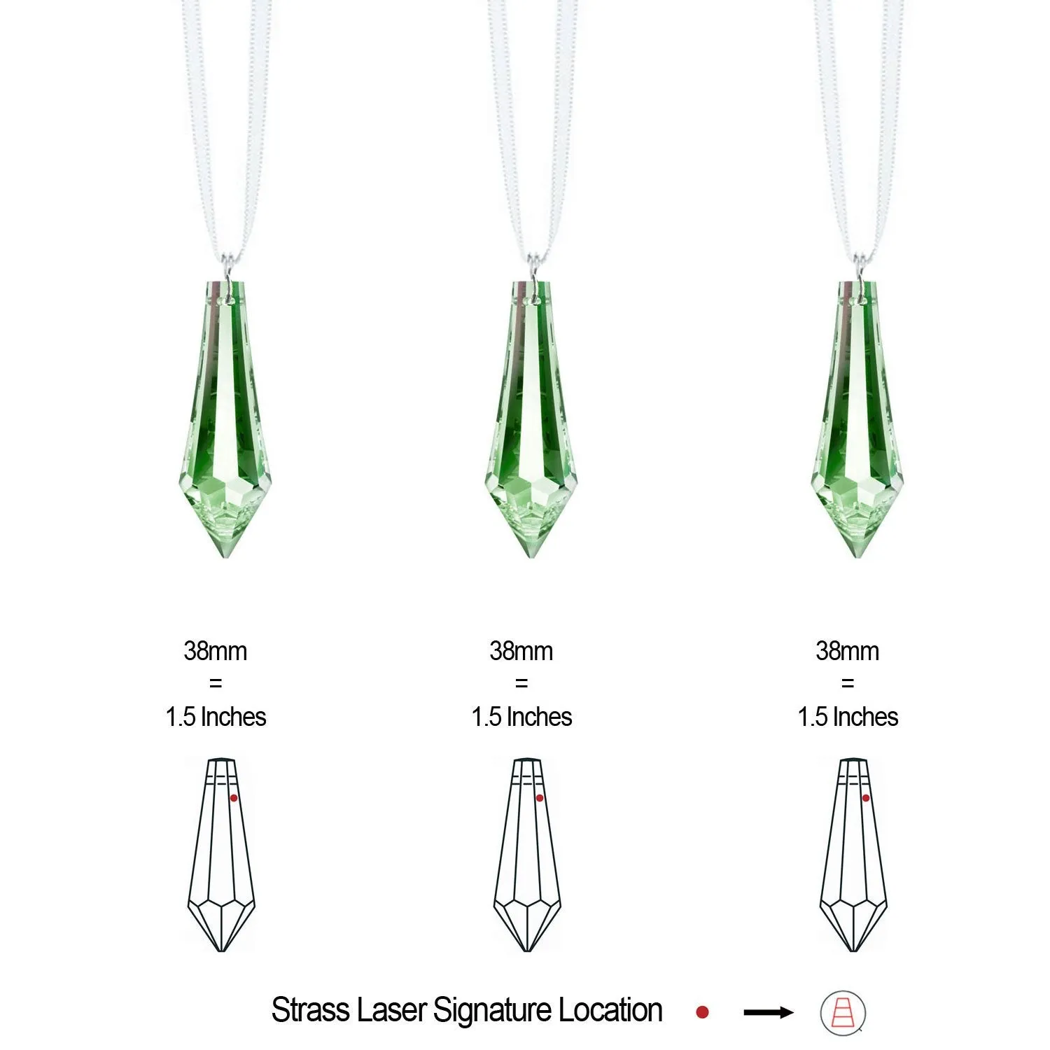 Crystals Hanging Swarovski Crystal Light Green Drop Prisms, 3 Pcs