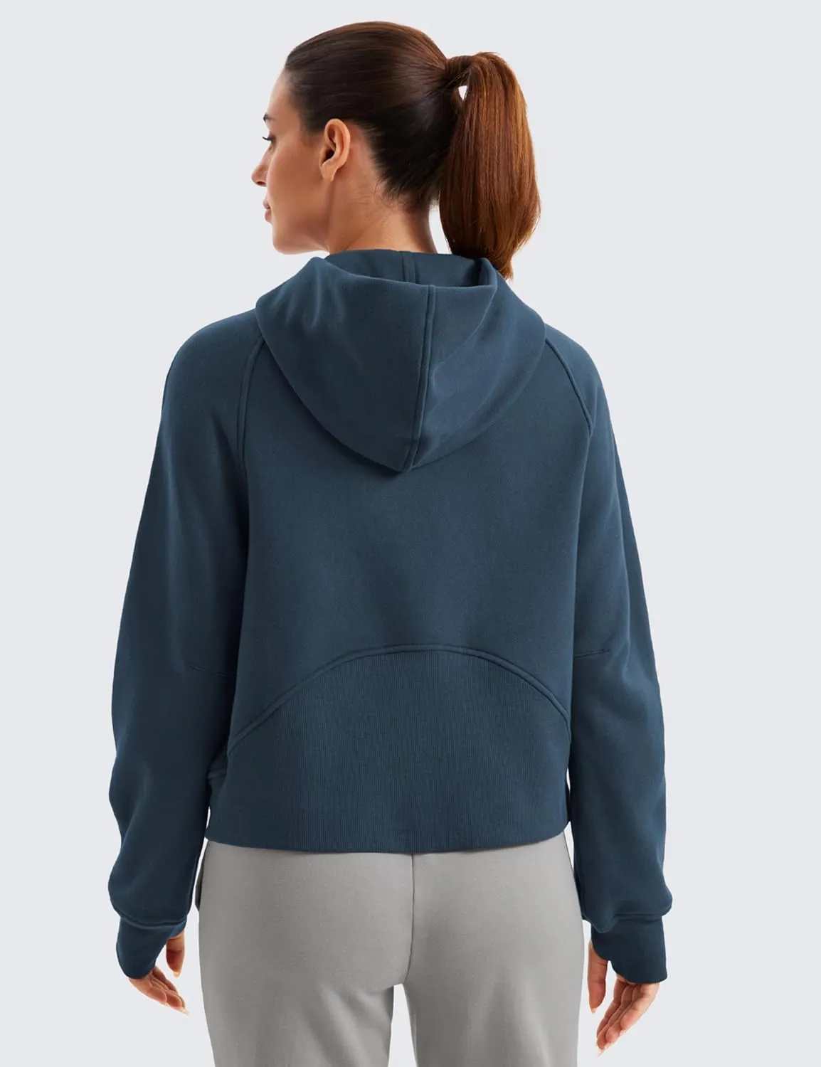 CRZ YOGA Womens Fleece Lined Full Zip Hoodies Oversized Long Sleeve Casual Workout Hooded Sweatshirt with Thumb Holes