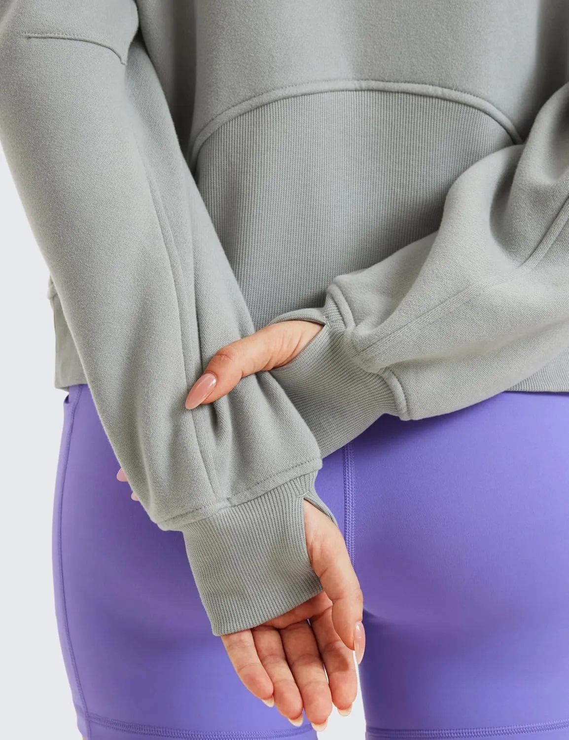 CRZ YOGA Womens Fleece Lined Full Zip Hoodies Oversized Long Sleeve Casual Workout Hooded Sweatshirt with Thumb Holes