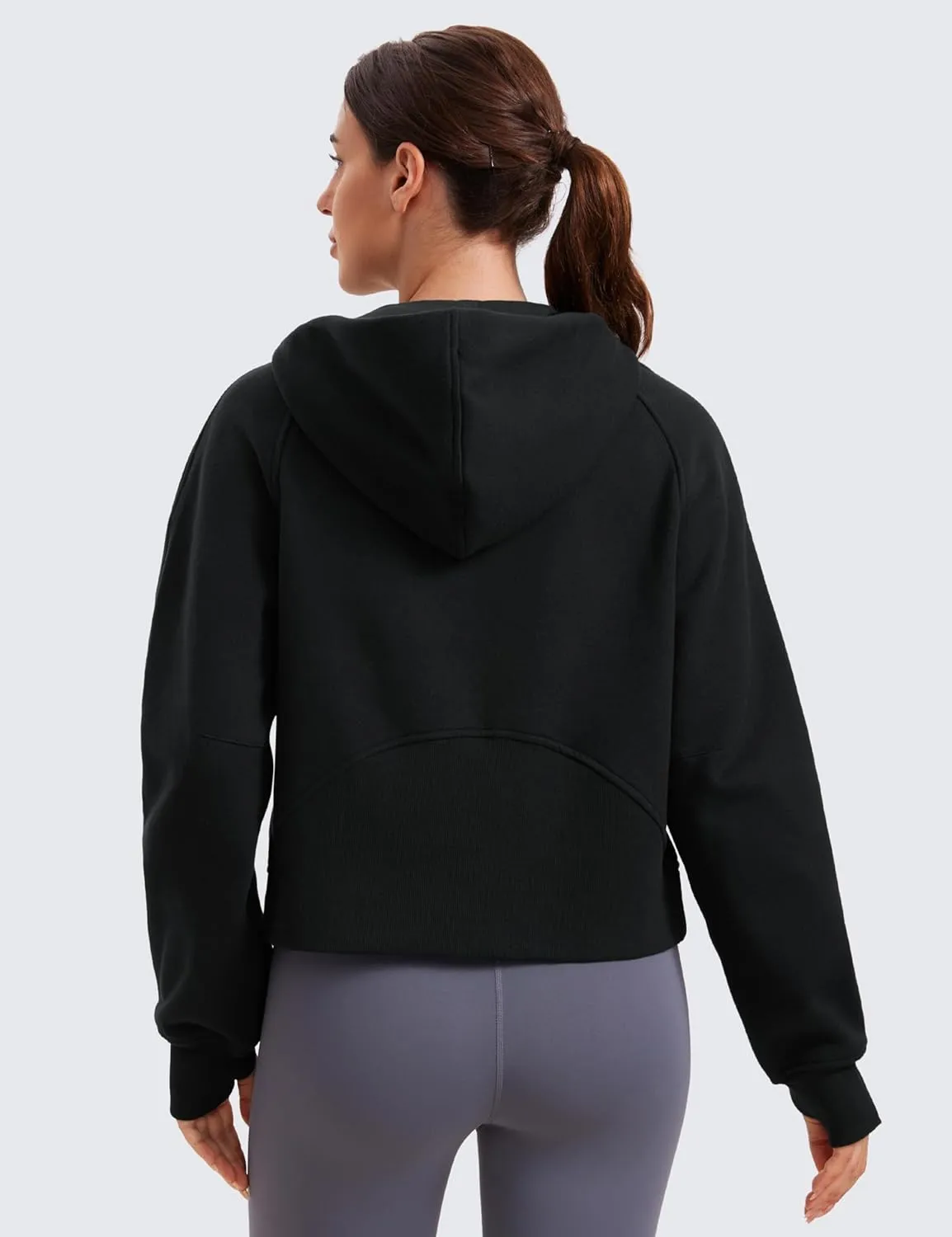 CRZ YOGA Womens Fleece Lined Full Zip Hoodies Oversized Long Sleeve Casual Workout Hooded Sweatshirt with Thumb Holes