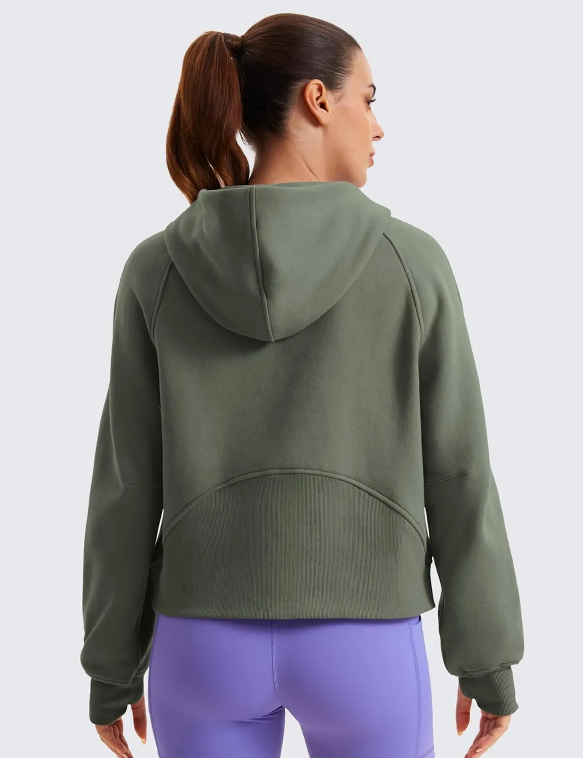 CRZ YOGA Womens Fleece Lined Full Zip Hoodies Oversized Long Sleeve Casual Workout Hooded Sweatshirt with Thumb Holes