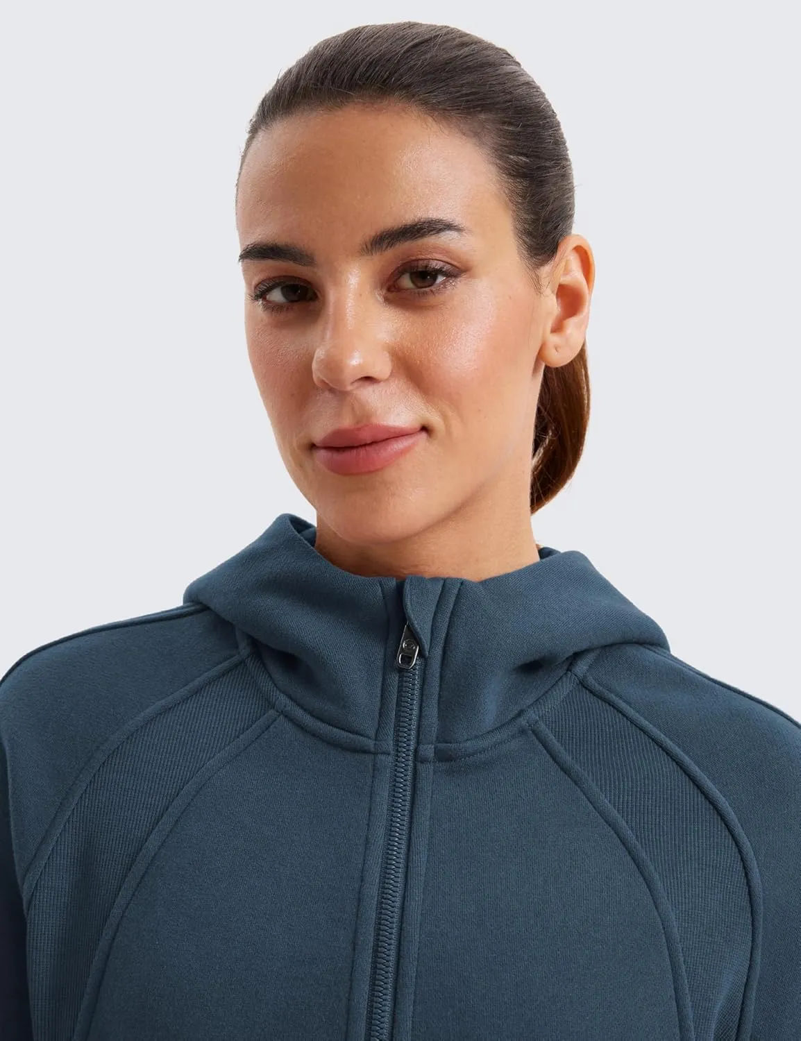 CRZ YOGA Womens Fleece Lined Full Zip Hoodies Oversized Long Sleeve Casual Workout Hooded Sweatshirt with Thumb Holes