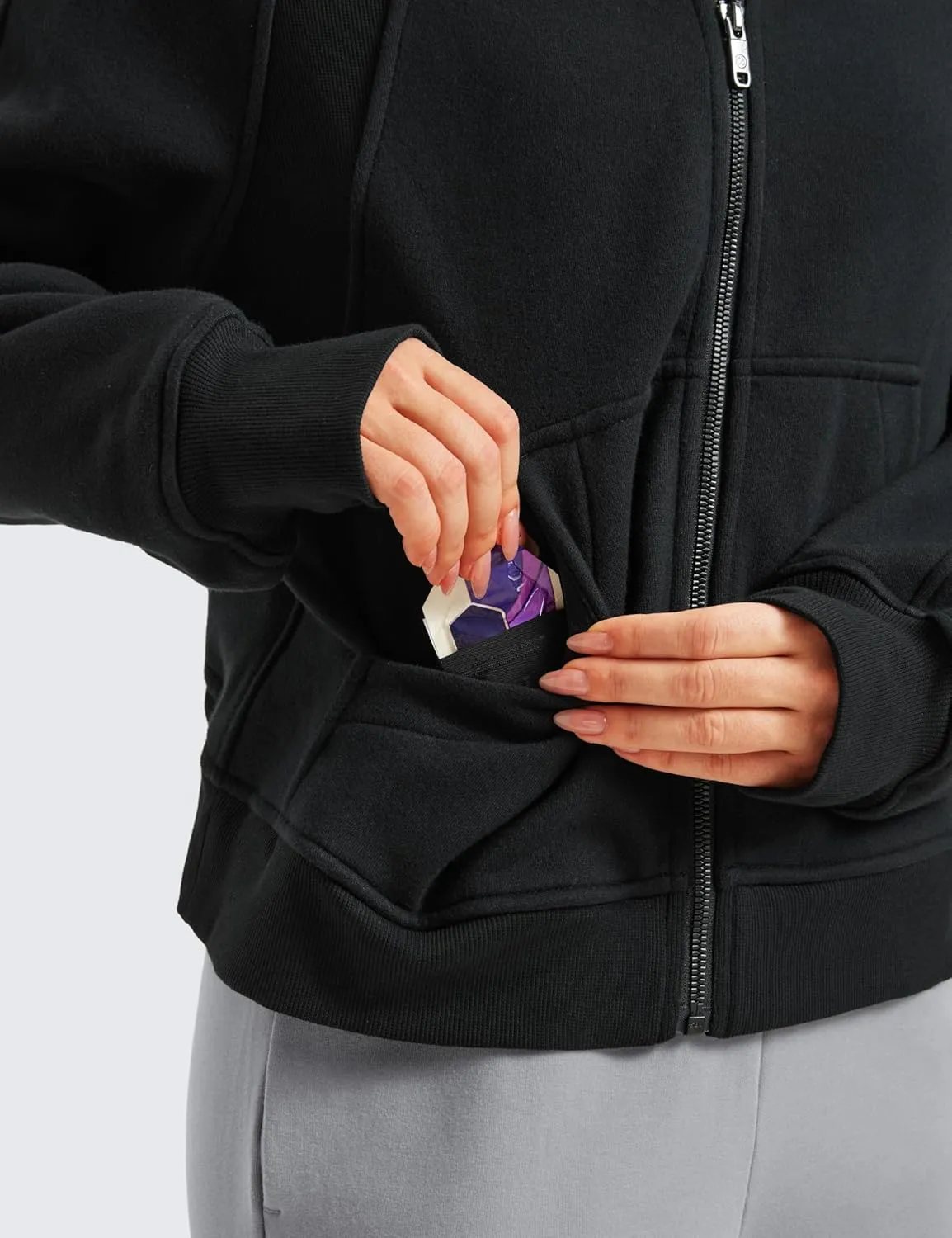 CRZ YOGA Womens Fleece Lined Full Zip Hoodies Oversized Long Sleeve Casual Workout Hooded Sweatshirt with Thumb Holes