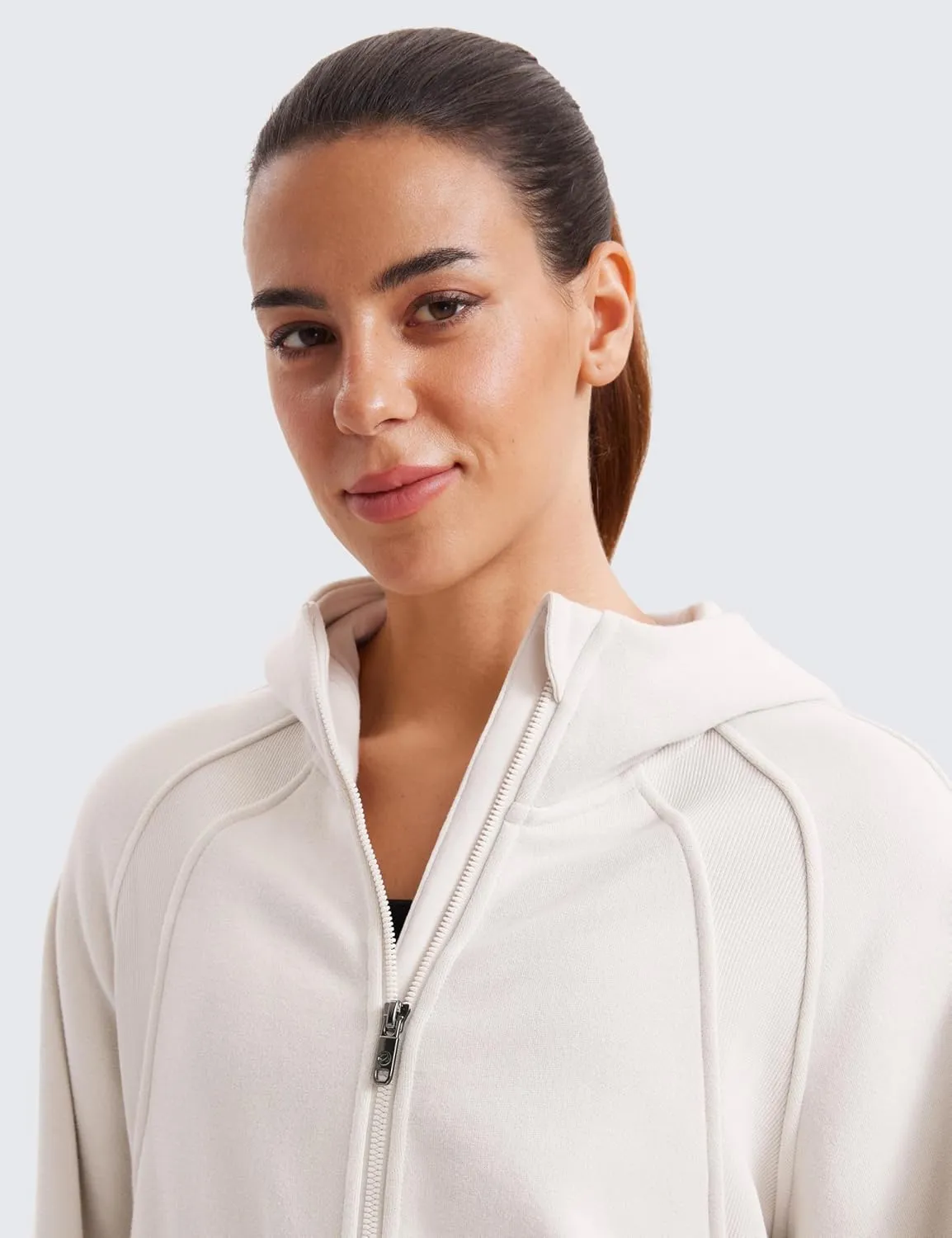 CRZ YOGA Womens Fleece Lined Full Zip Hoodies Oversized Long Sleeve Casual Workout Hooded Sweatshirt with Thumb Holes
