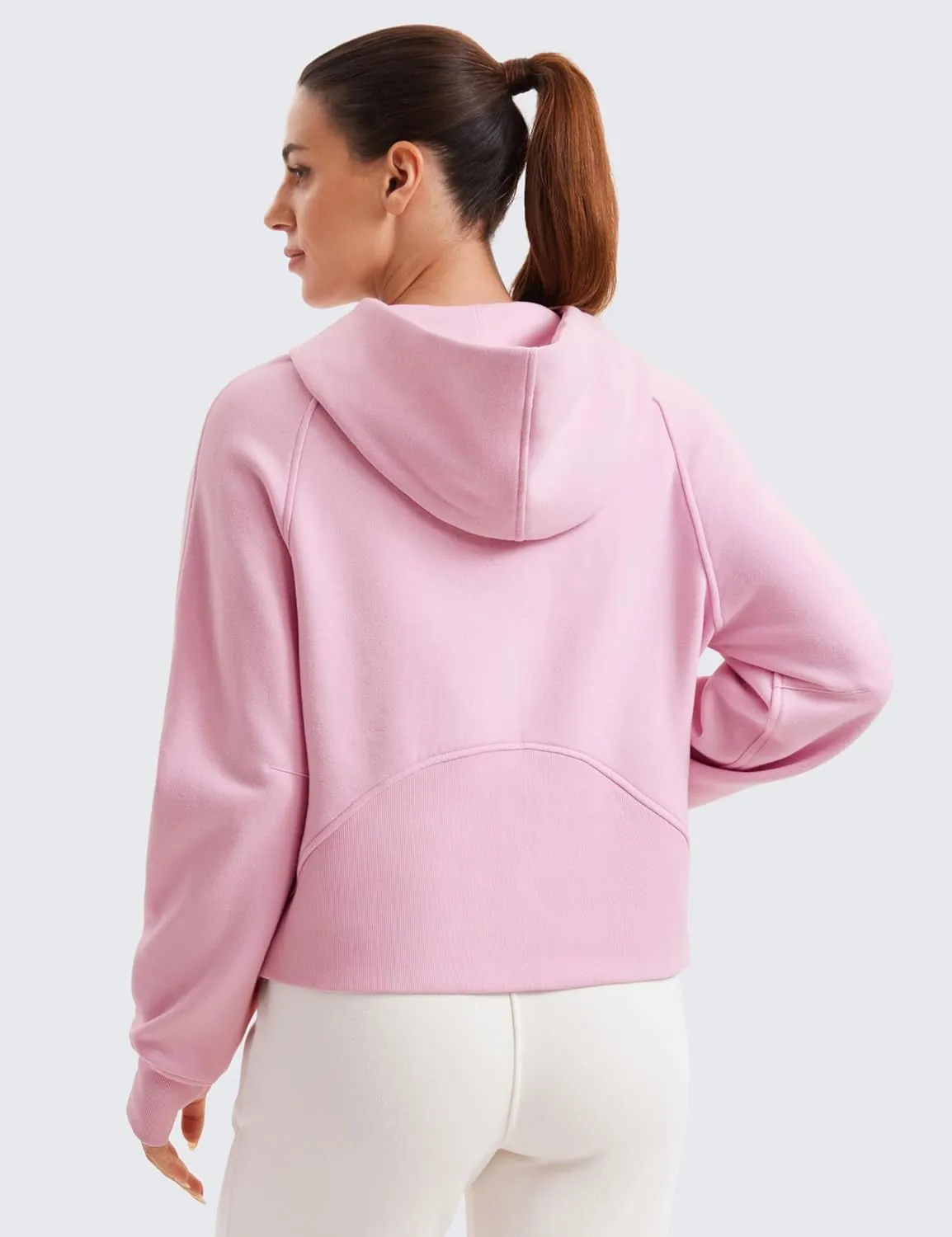 CRZ YOGA Womens Fleece Lined Full Zip Hoodies Oversized Long Sleeve Casual Workout Hooded Sweatshirt with Thumb Holes