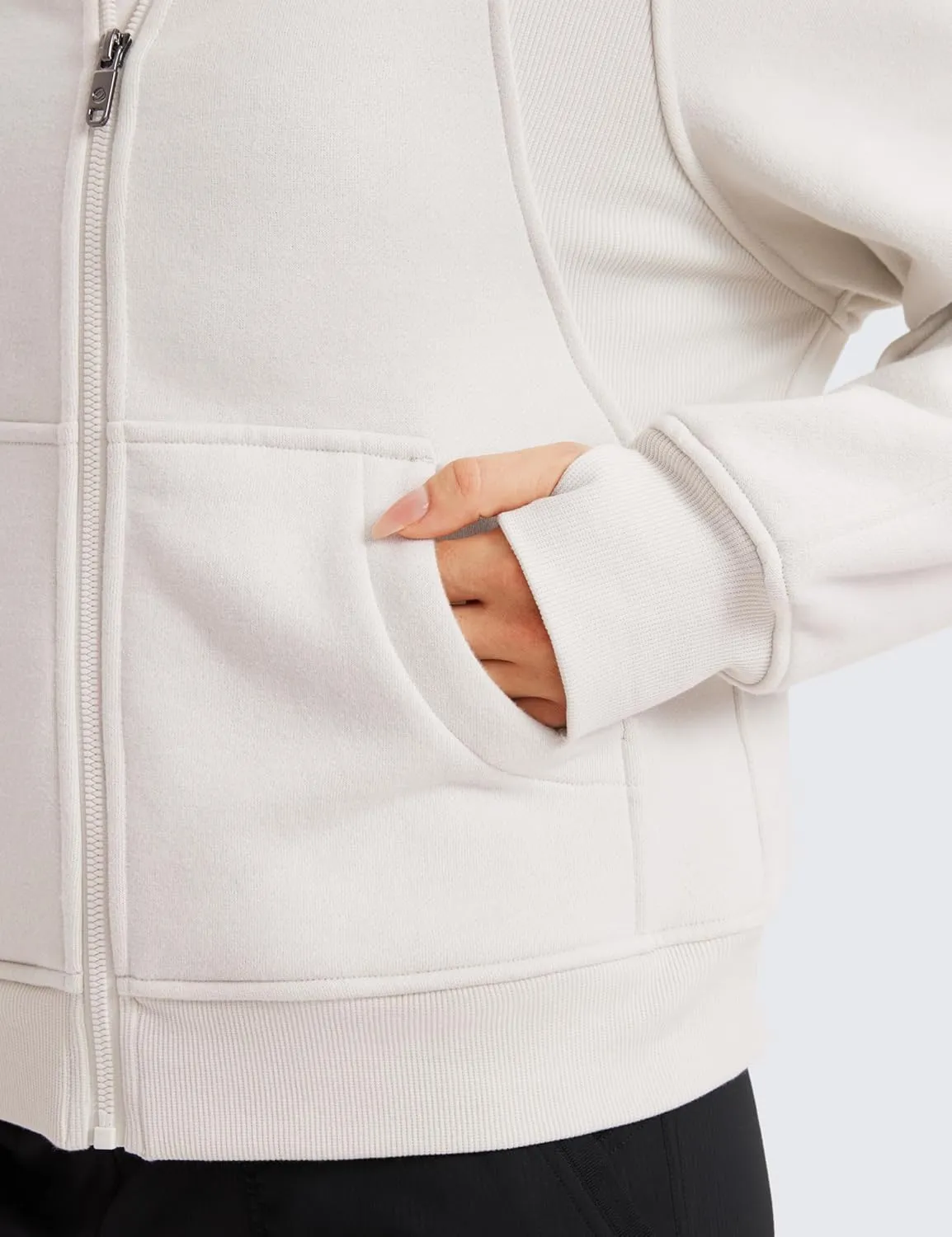 CRZ YOGA Womens Fleece Lined Full Zip Hoodies Oversized Long Sleeve Casual Workout Hooded Sweatshirt with Thumb Holes