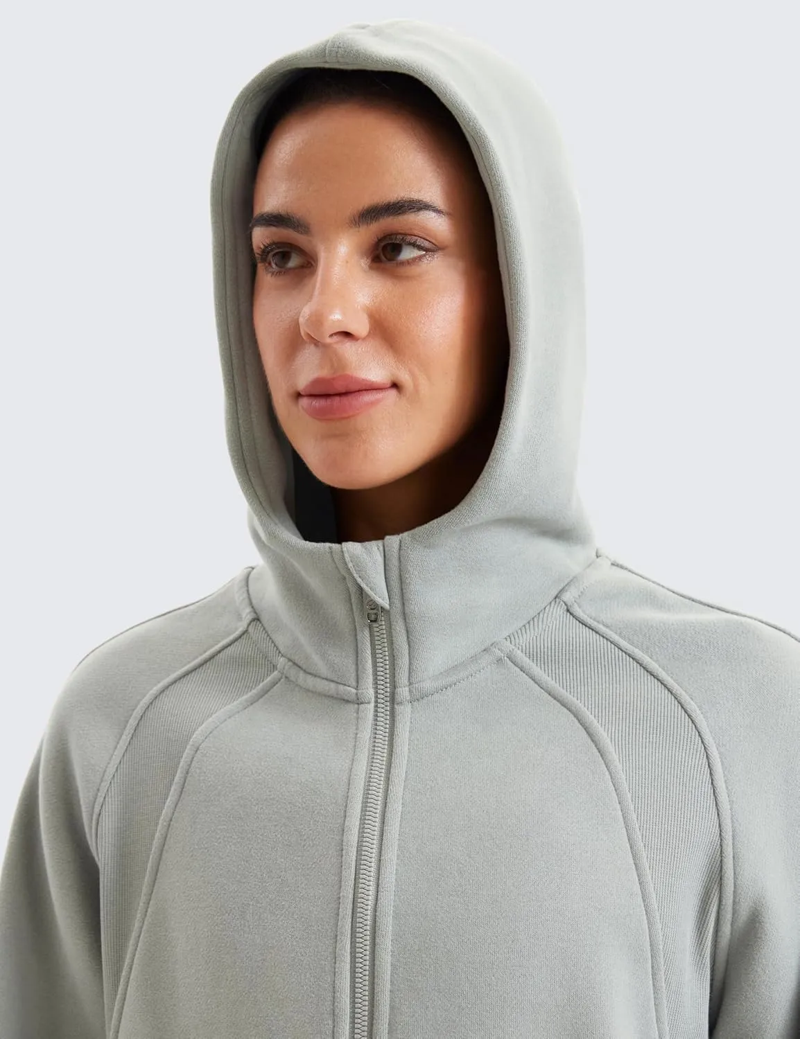 CRZ YOGA Womens Fleece Lined Full Zip Hoodies Oversized Long Sleeve Casual Workout Hooded Sweatshirt with Thumb Holes