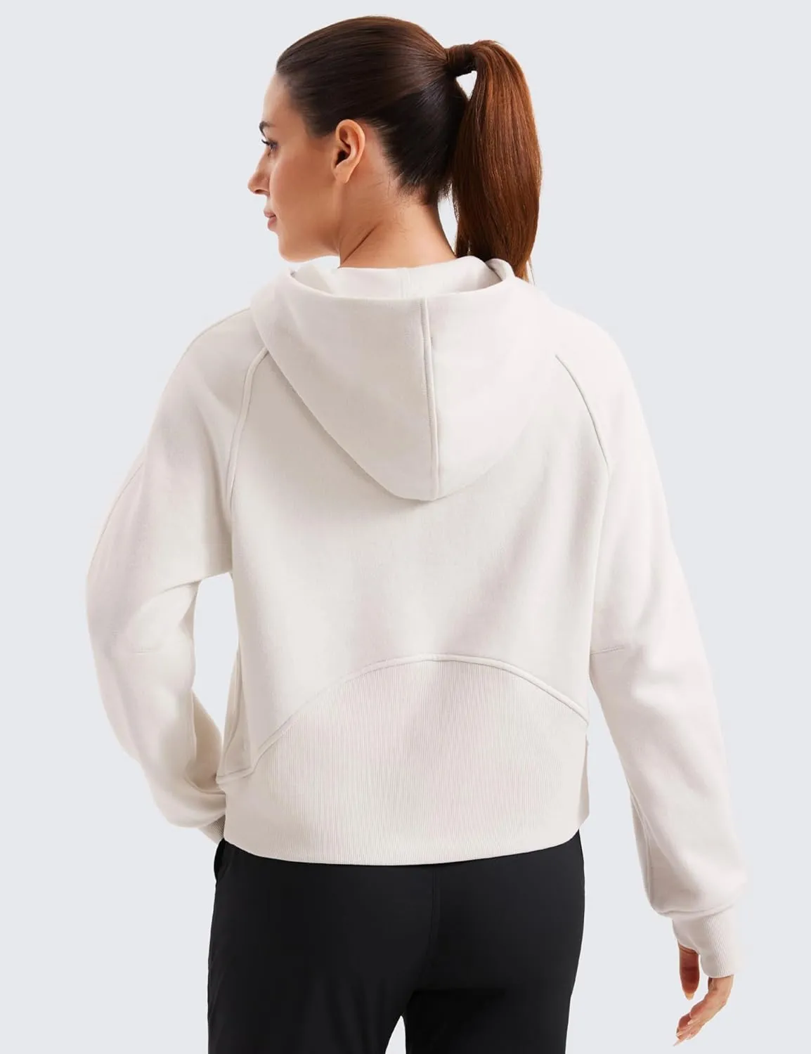 CRZ YOGA Womens Fleece Lined Full Zip Hoodies Oversized Long Sleeve Casual Workout Hooded Sweatshirt with Thumb Holes