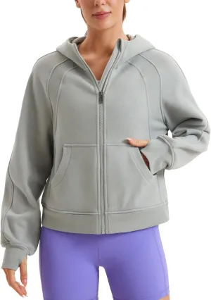 CRZ YOGA Womens Fleece Lined Full Zip Hoodies Oversized Long Sleeve Casual Workout Hooded Sweatshirt with Thumb Holes