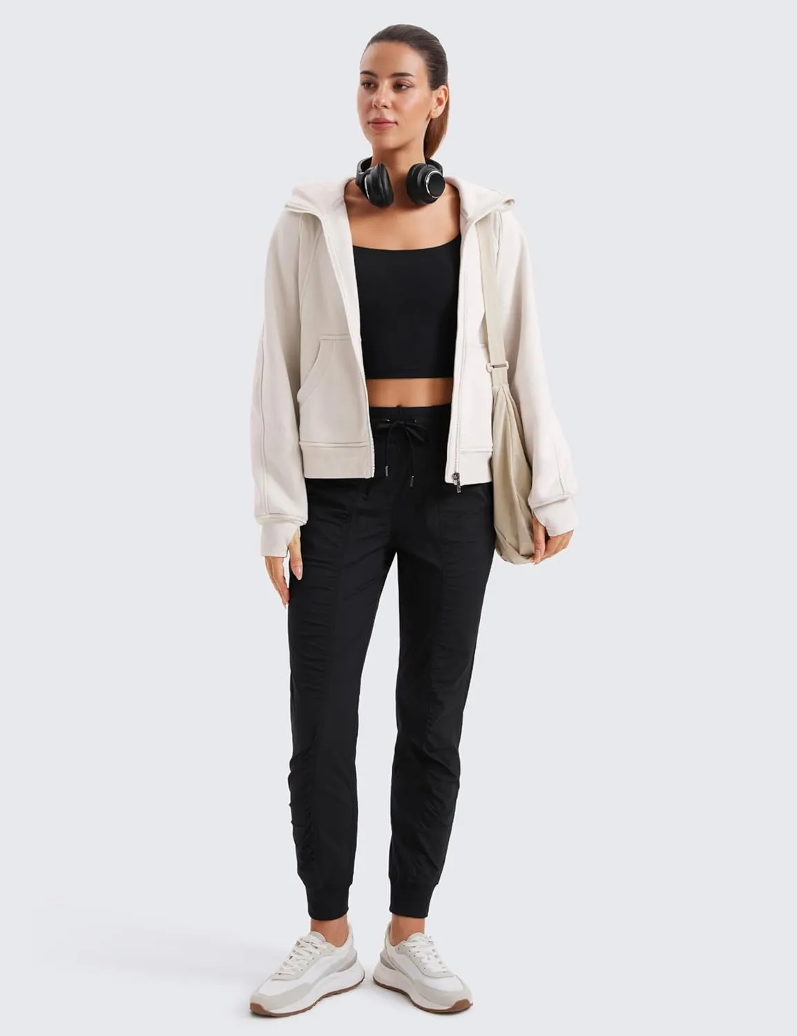 CRZ YOGA Womens Fleece Lined Full Zip Hoodies Oversized Long Sleeve Casual Workout Hooded Sweatshirt with Thumb Holes
