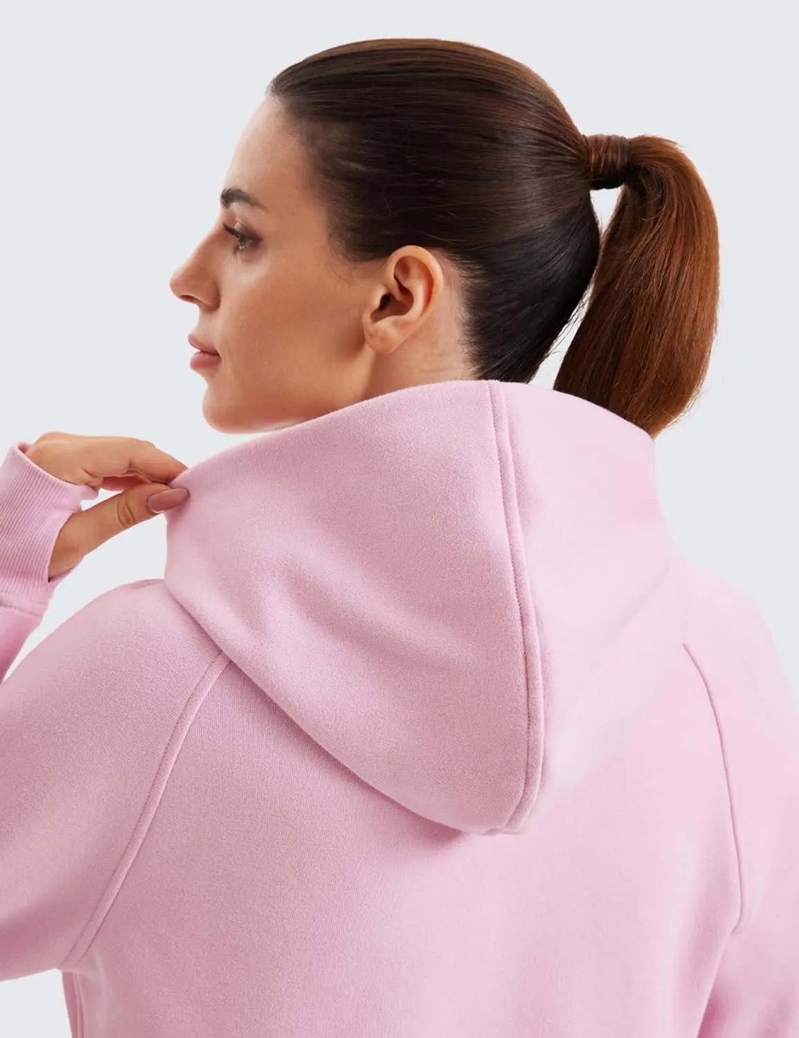 CRZ YOGA Womens Fleece Lined Full Zip Hoodies Oversized Long Sleeve Casual Workout Hooded Sweatshirt with Thumb Holes