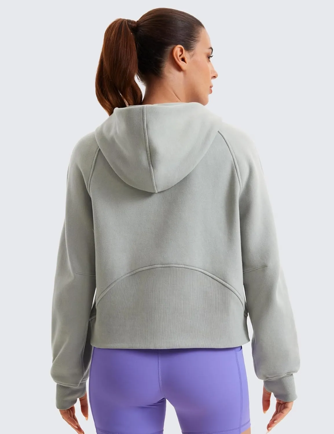 CRZ YOGA Womens Fleece Lined Full Zip Hoodies Oversized Long Sleeve Casual Workout Hooded Sweatshirt with Thumb Holes