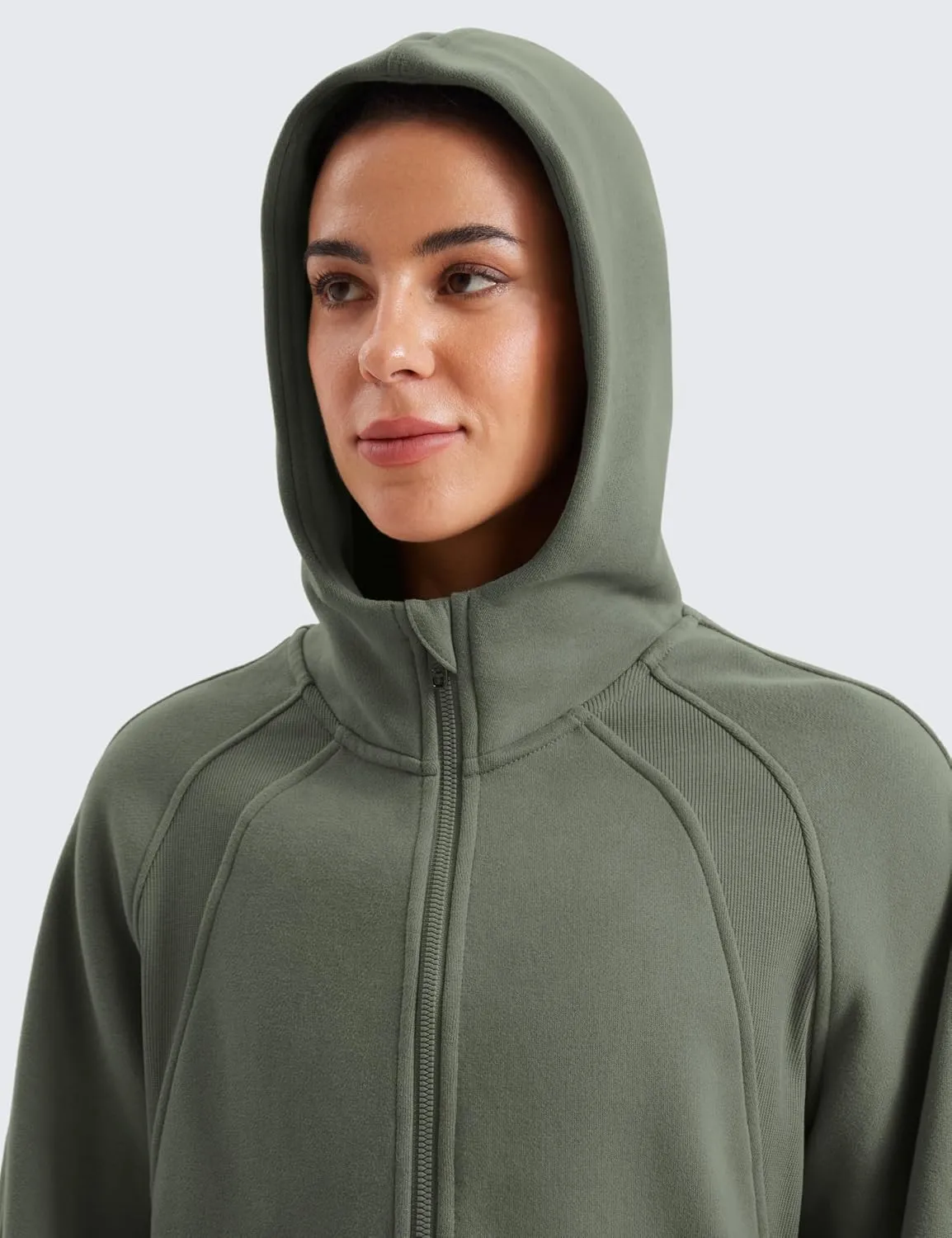 CRZ YOGA Womens Fleece Lined Full Zip Hoodies Oversized Long Sleeve Casual Workout Hooded Sweatshirt with Thumb Holes
