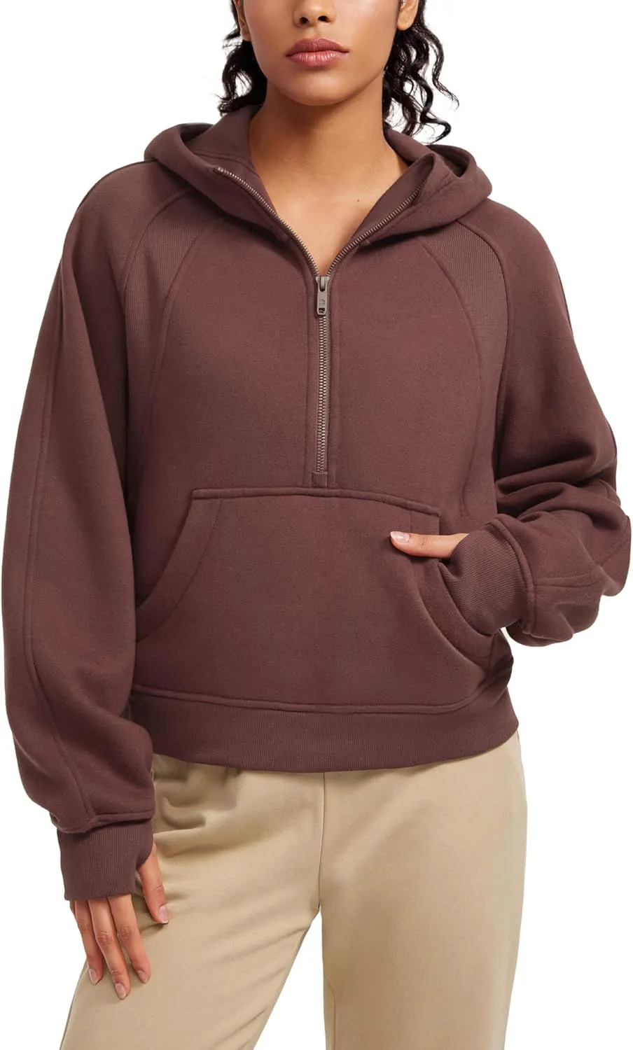 CRZ YOGA Womens Fleece Lined Half Zip Hoodies Pullover Oversized Long Sleeve Casual Workout Sweatshirts with Thumb Holes