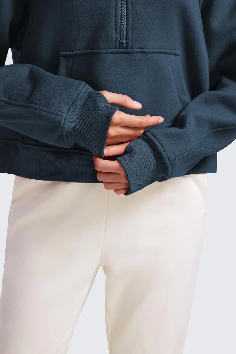 CRZ YOGA Womens Fleece Lined Half Zip Hoodies Pullover Oversized Long Sleeve Casual Workout Sweatshirts with Thumb Holes