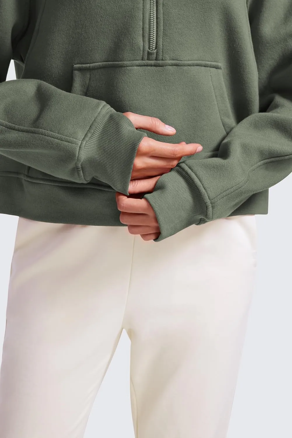 CRZ YOGA Womens Fleece Lined Half Zip Hoodies Pullover Oversized Long Sleeve Casual Workout Sweatshirts with Thumb Holes