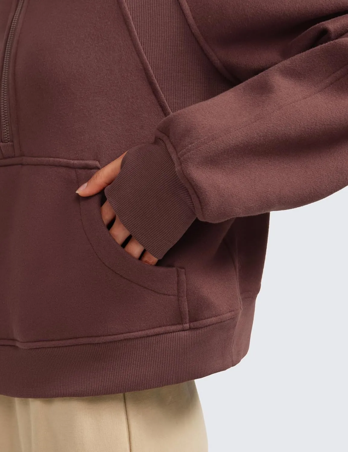 CRZ YOGA Womens Fleece Lined Half Zip Hoodies Pullover Oversized Long Sleeve Casual Workout Sweatshirts with Thumb Holes