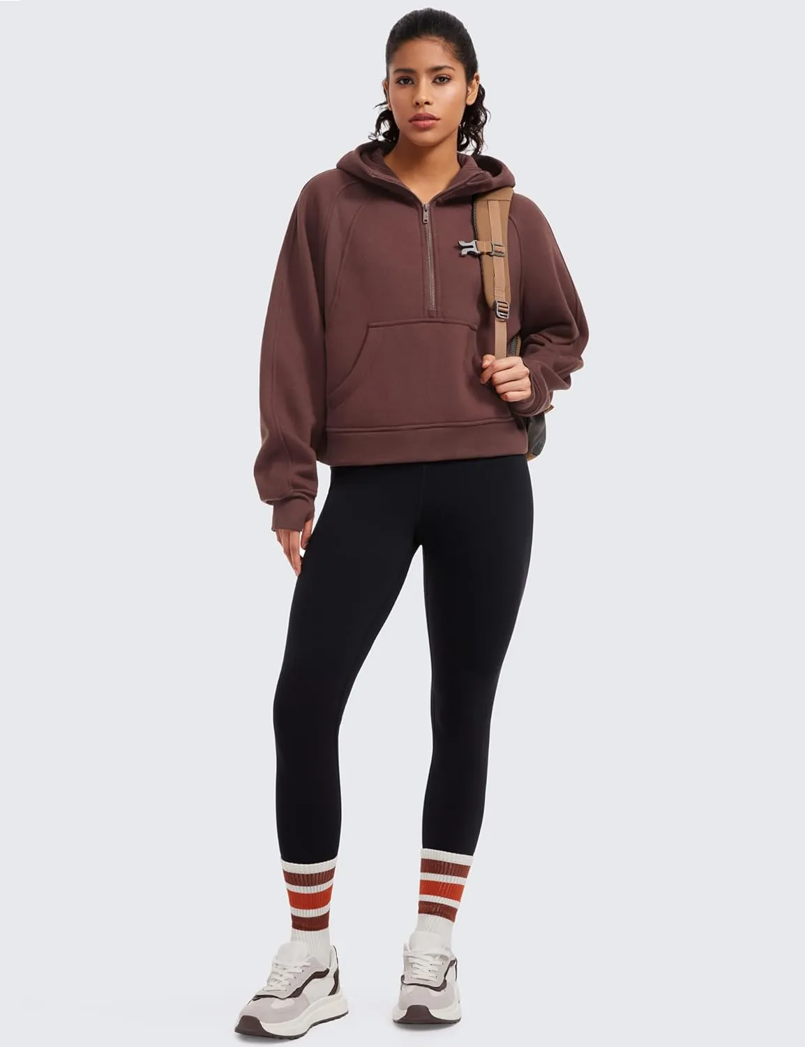 CRZ YOGA Womens Fleece Lined Half Zip Hoodies Pullover Oversized Long Sleeve Casual Workout Sweatshirts with Thumb Holes