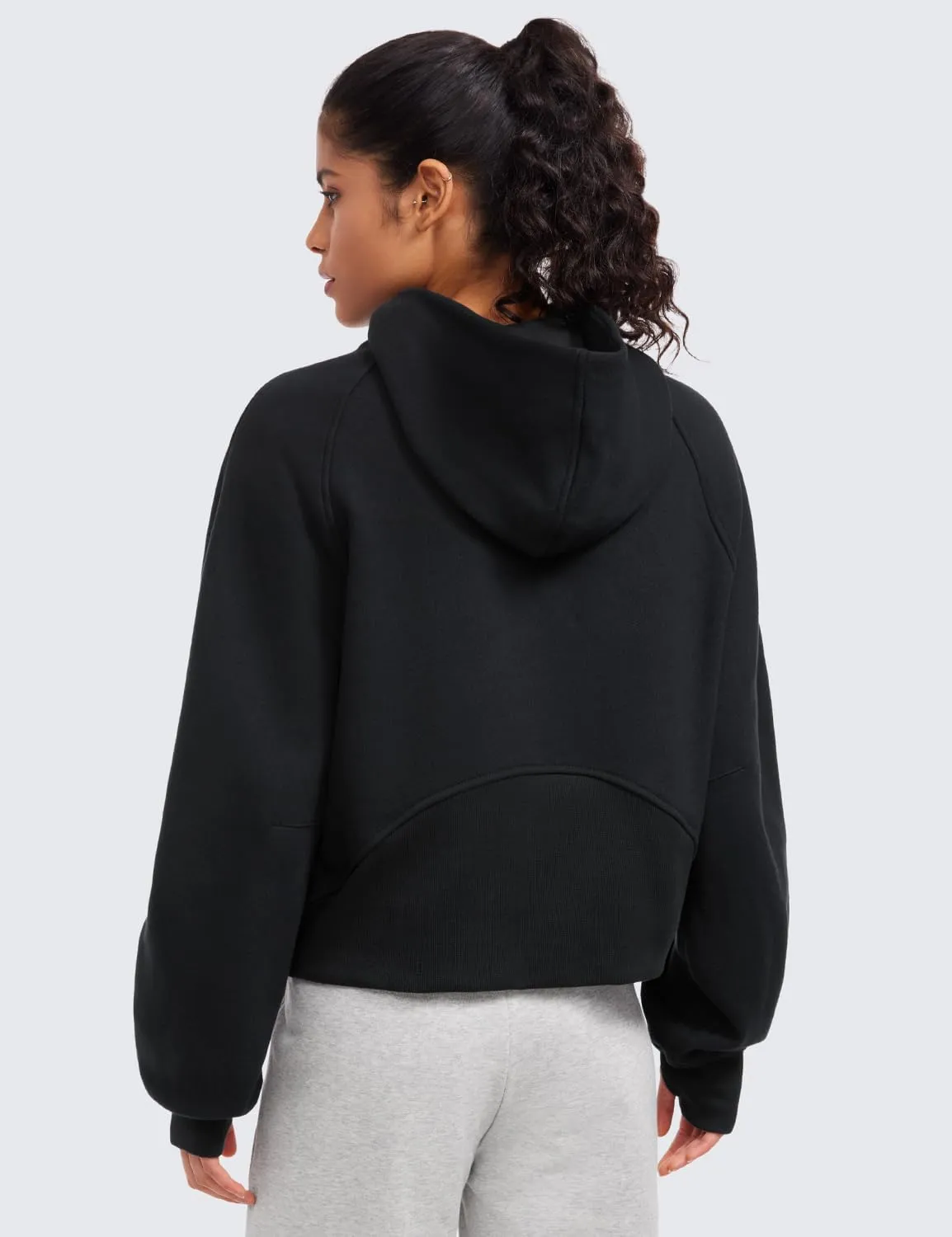 CRZ YOGA Womens Fleece Lined Half Zip Hoodies Pullover Oversized Long Sleeve Casual Workout Sweatshirts with Thumb Holes