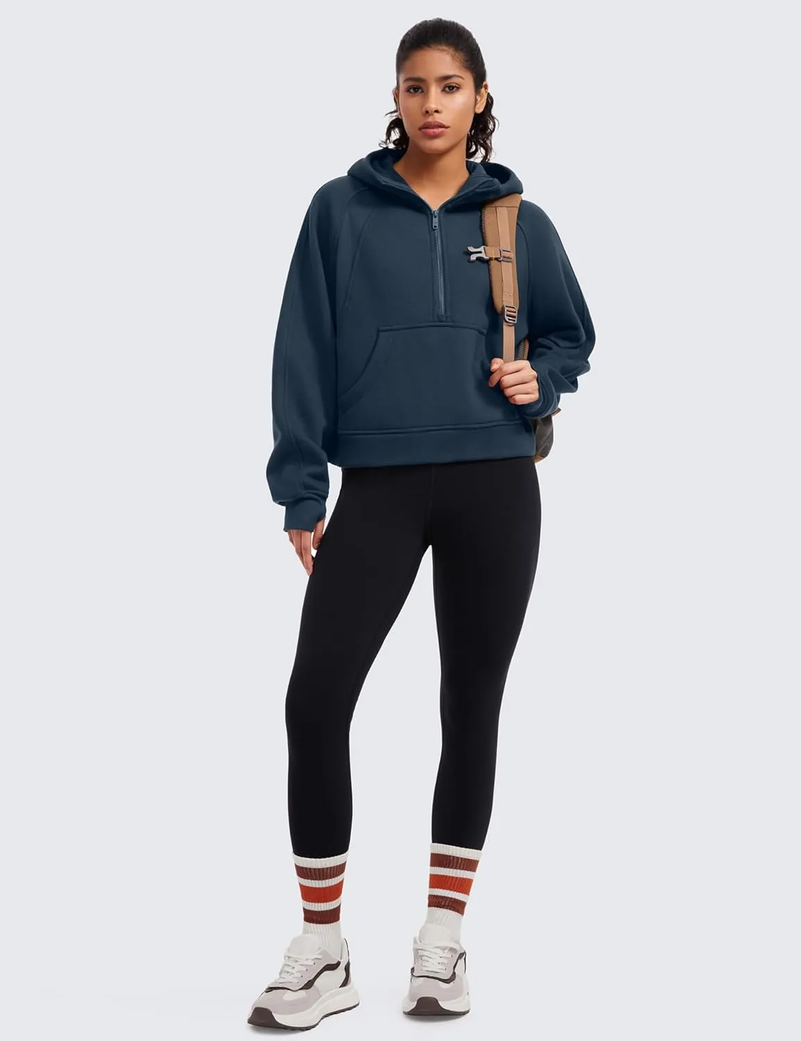 CRZ YOGA Womens Fleece Lined Half Zip Hoodies Pullover Oversized Long Sleeve Casual Workout Sweatshirts with Thumb Holes