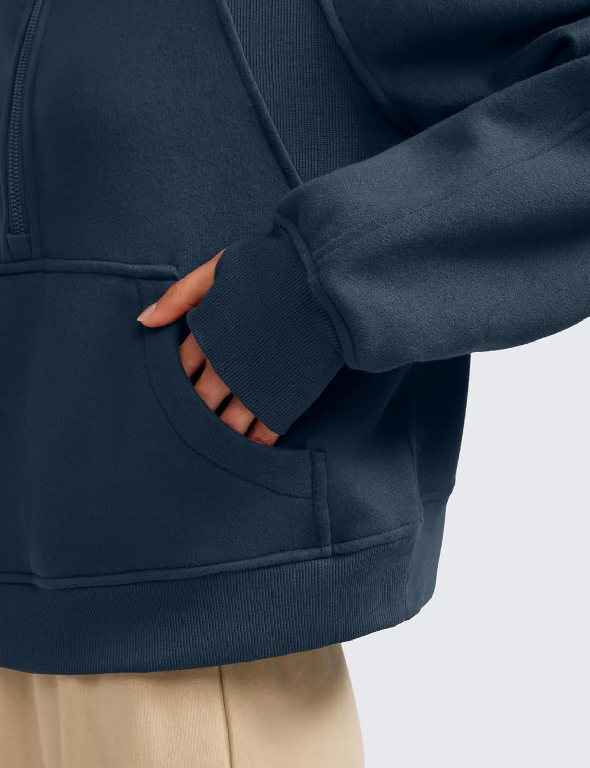 CRZ YOGA Womens Fleece Lined Half Zip Hoodies Pullover Oversized Long Sleeve Casual Workout Sweatshirts with Thumb Holes
