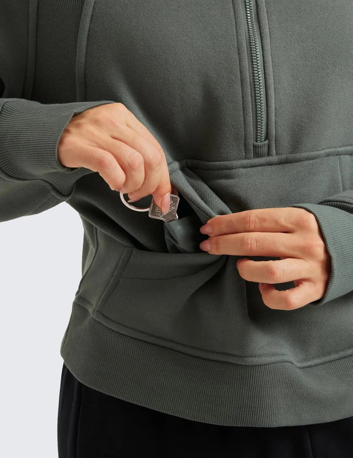 CRZ YOGA Womens Fleece Lined Half Zip Hoodies Pullover Oversized Long Sleeve Casual Workout Sweatshirts with Thumb Holes