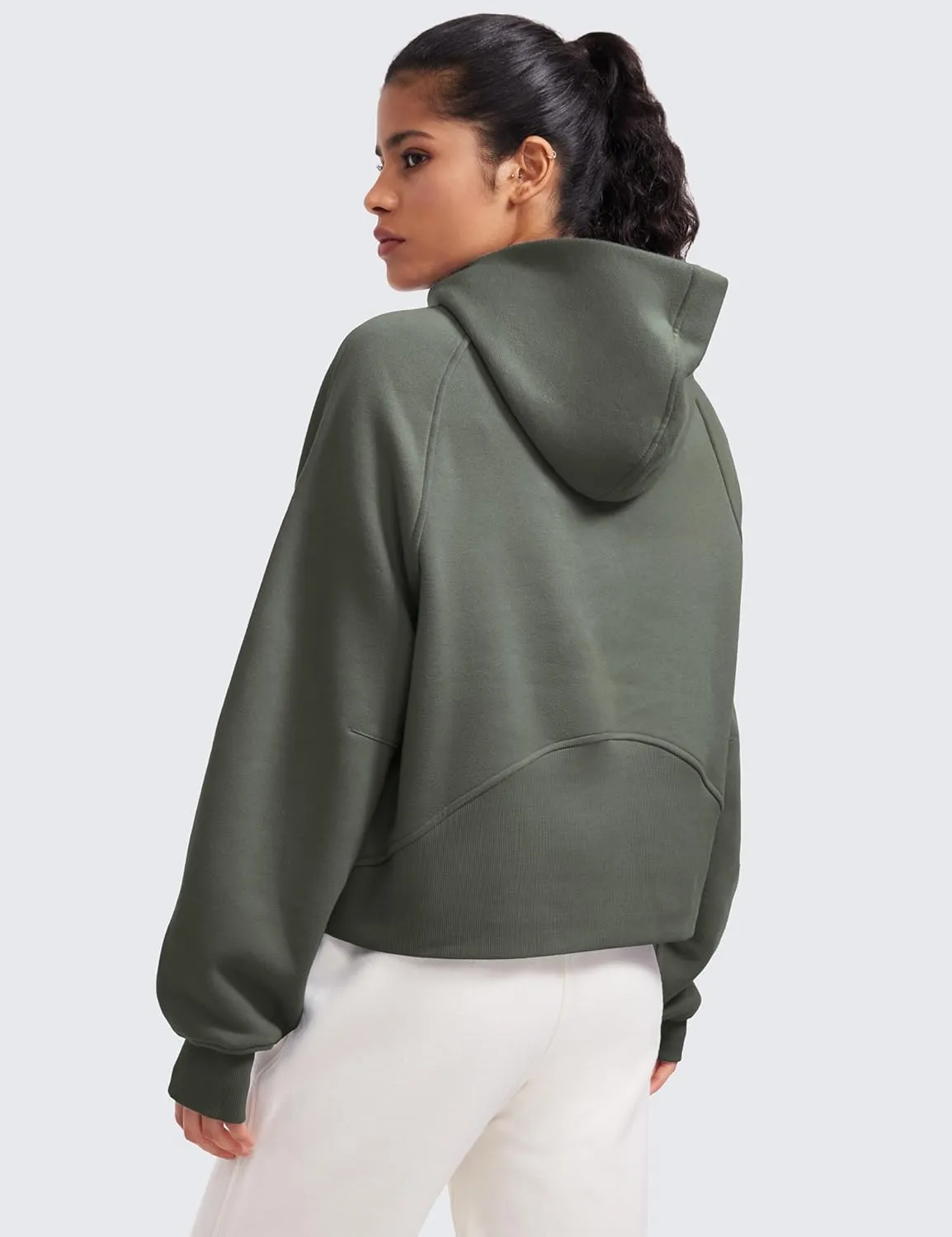 CRZ YOGA Womens Fleece Lined Half Zip Hoodies Pullover Oversized Long Sleeve Casual Workout Sweatshirts with Thumb Holes