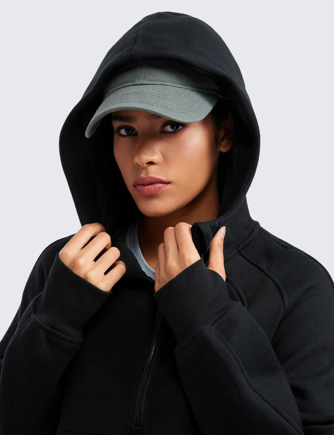 CRZ YOGA Womens Fleece Lined Half Zip Hoodies Pullover Oversized Long Sleeve Casual Workout Sweatshirts with Thumb Holes