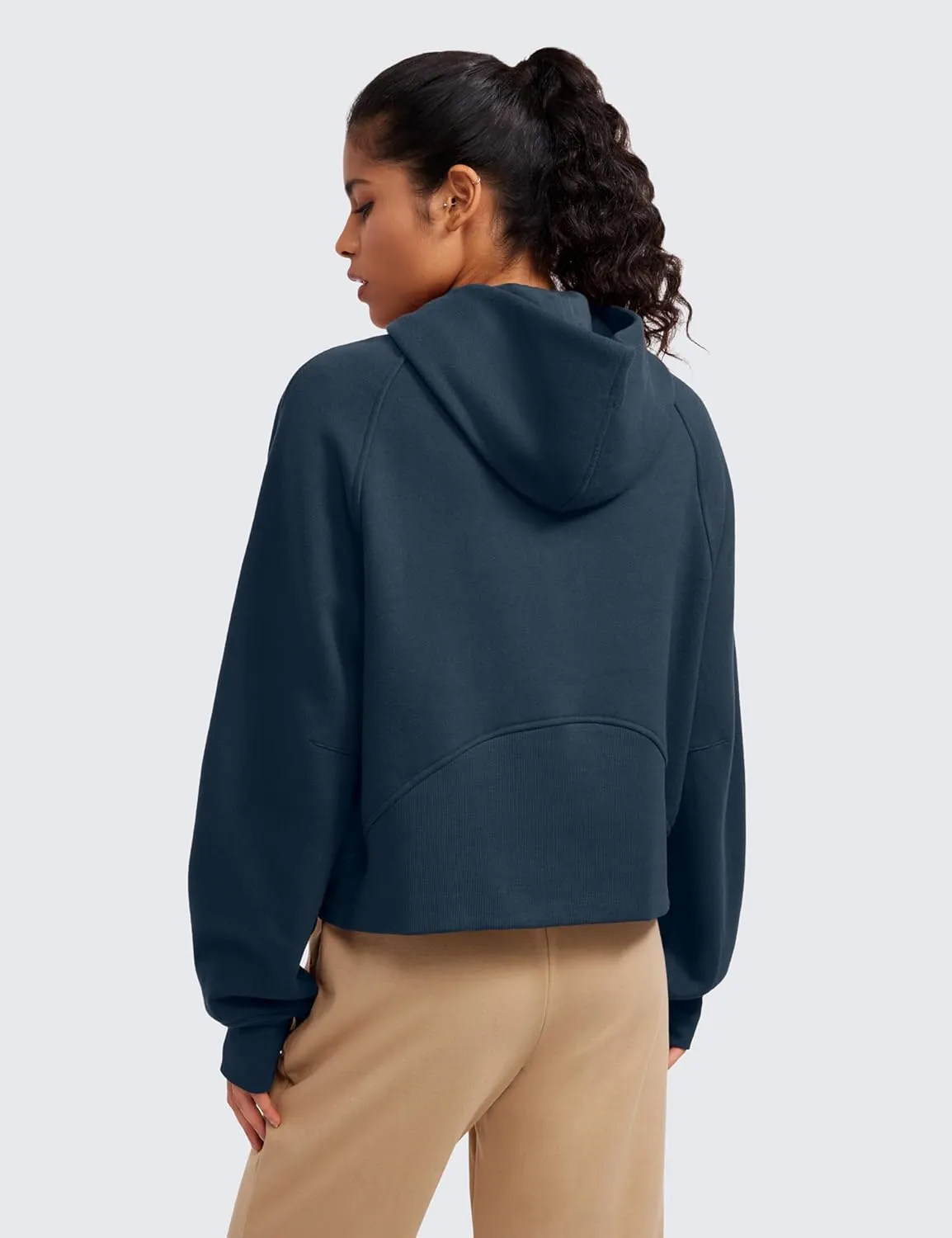 CRZ YOGA Womens Fleece Lined Half Zip Hoodies Pullover Oversized Long Sleeve Casual Workout Sweatshirts with Thumb Holes