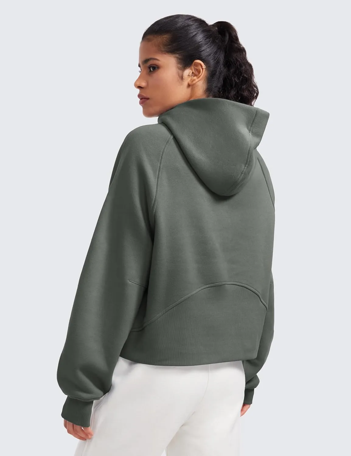 CRZ YOGA Womens Fleece Lined Half Zip Hoodies Pullover Oversized Long Sleeve Casual Workout Sweatshirts with Thumb Holes