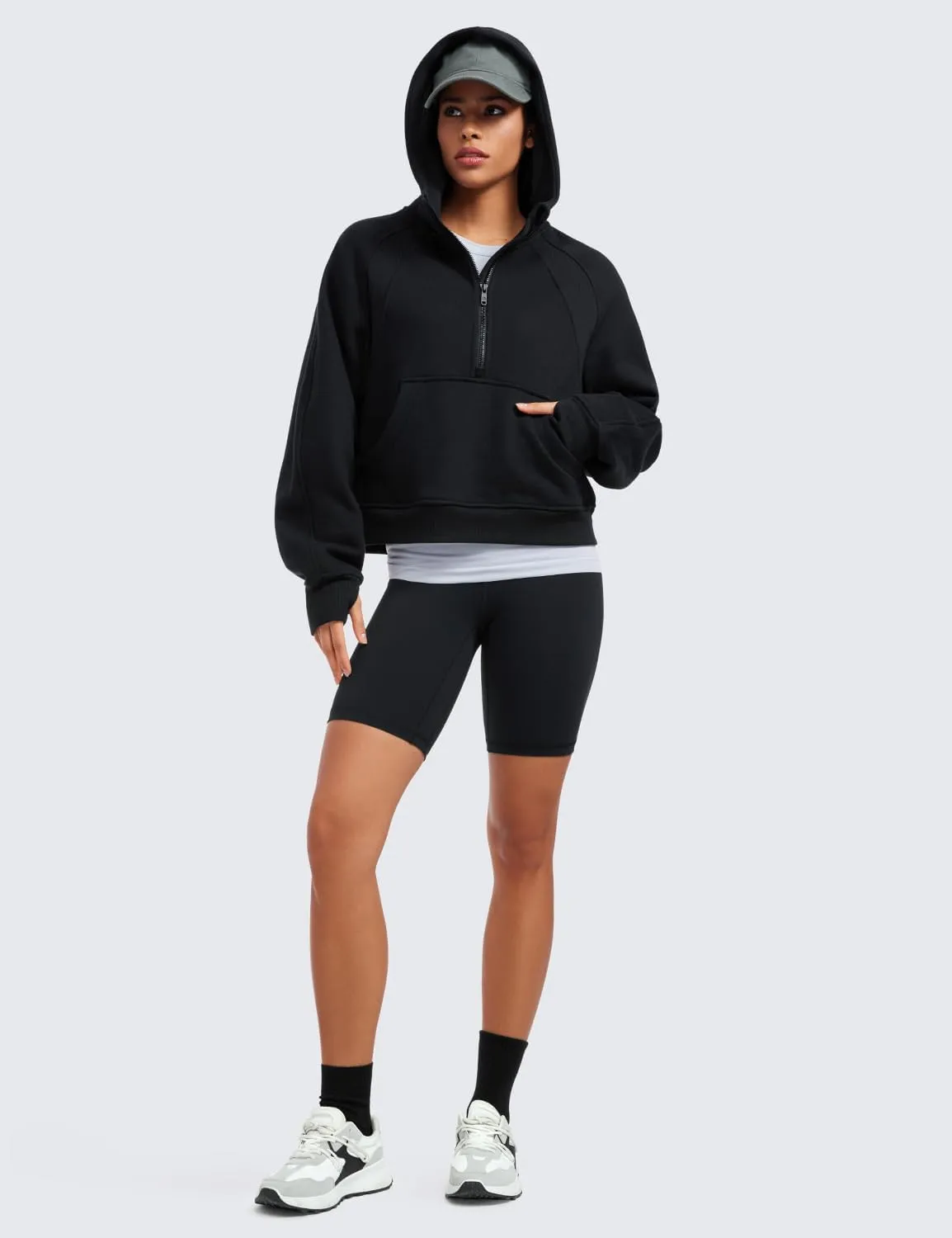 CRZ YOGA Womens Fleece Lined Half Zip Hoodies Pullover Oversized Long Sleeve Casual Workout Sweatshirts with Thumb Holes
