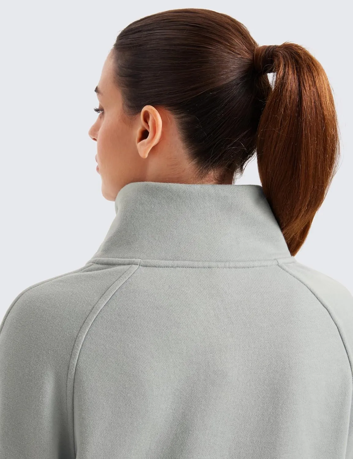 CRZ YOGA Womens Fleece Lined Half Zipper Sweatshirts Funnel Neck Long Sleeve Oversized Pullover Hoodies with Thumb Holes