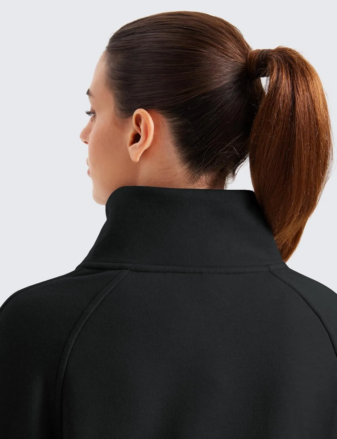 CRZ YOGA Womens Fleece Lined Half Zipper Sweatshirts Funnel Neck Long Sleeve Oversized Pullover Hoodies with Thumb Holes