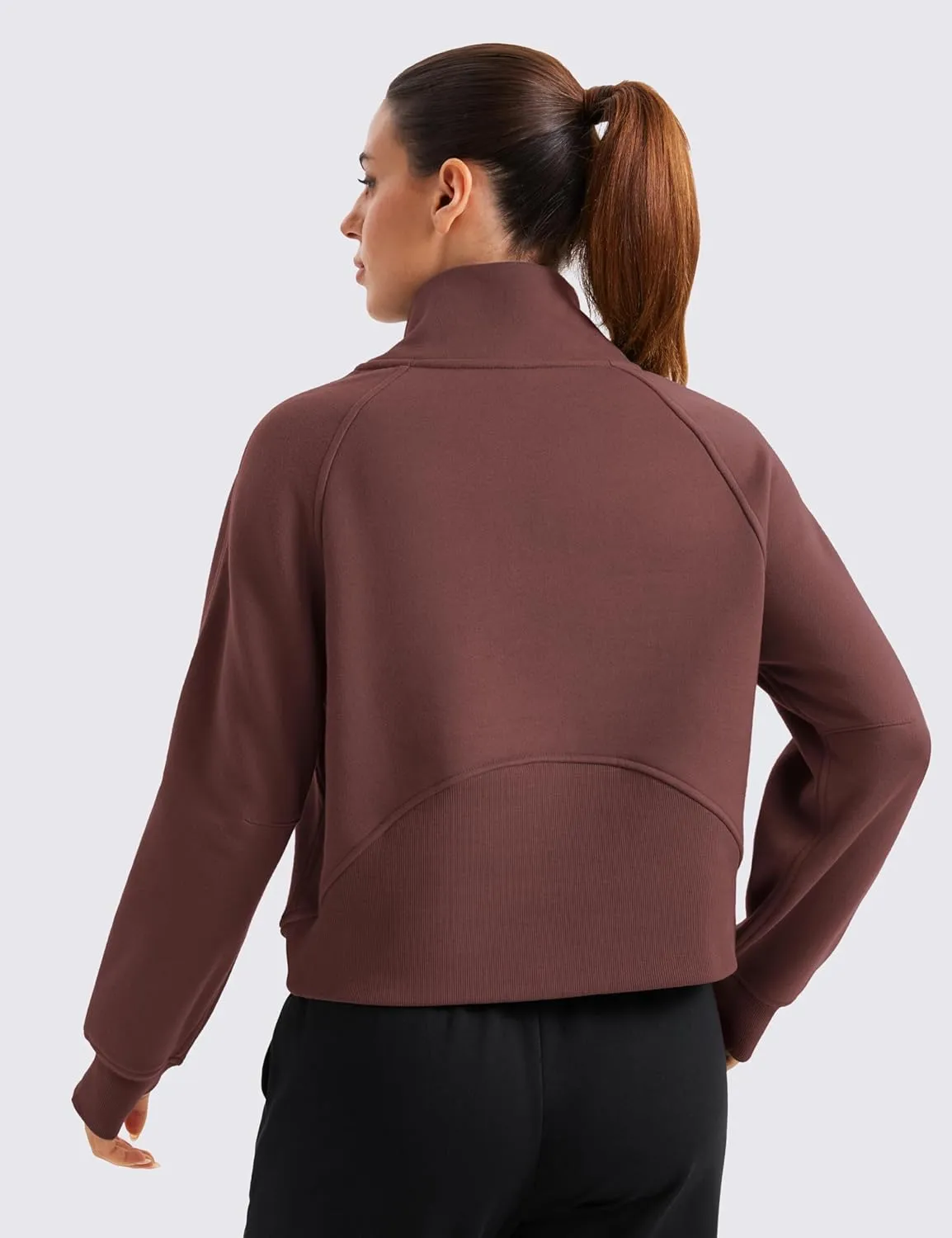 CRZ YOGA Womens Fleece Lined Half Zipper Sweatshirts Funnel Neck Long Sleeve Oversized Pullover Hoodies with Thumb Holes