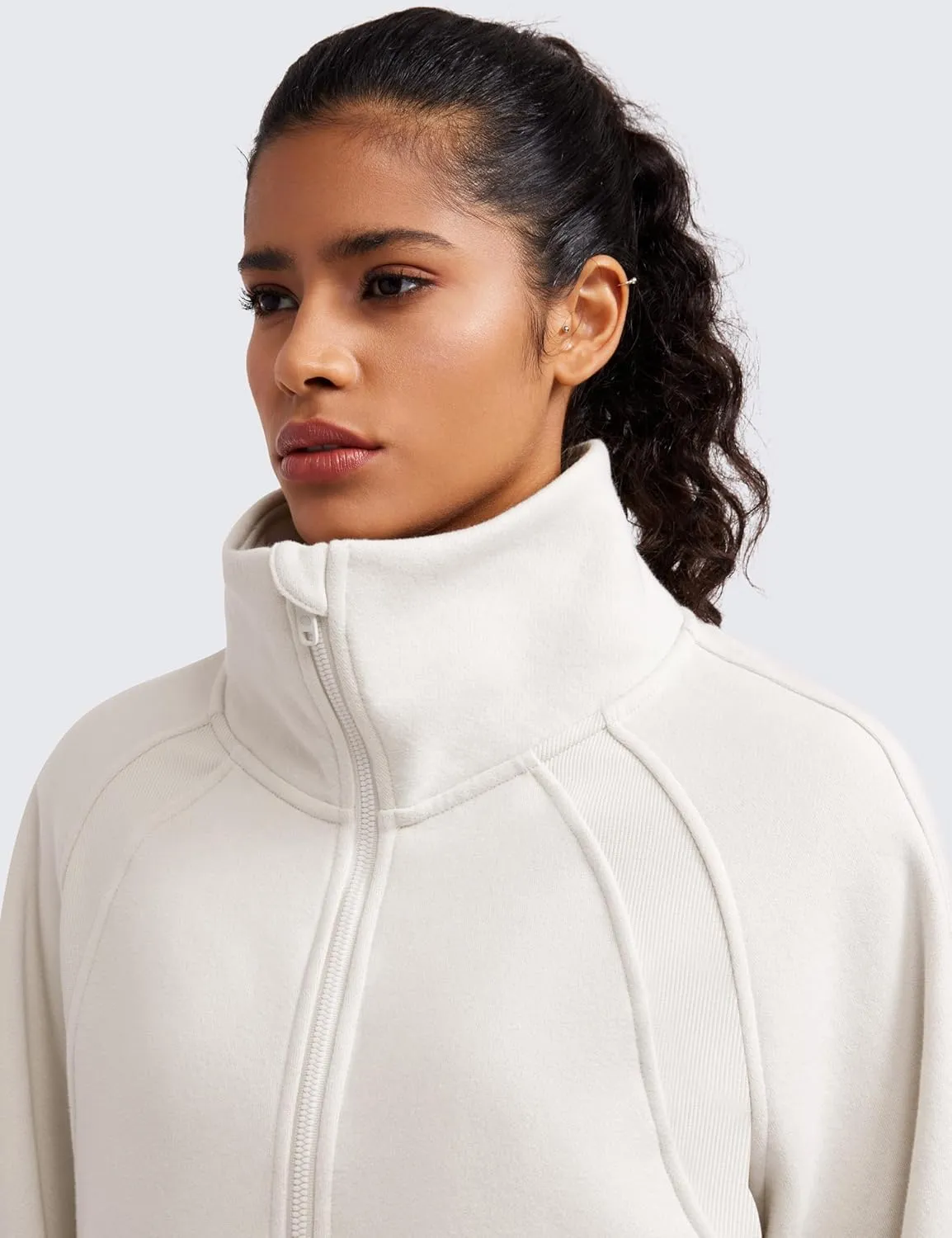 CRZ YOGA Womens Fleece Lined Half Zipper Sweatshirts Funnel Neck Long Sleeve Oversized Pullover Hoodies with Thumb Holes