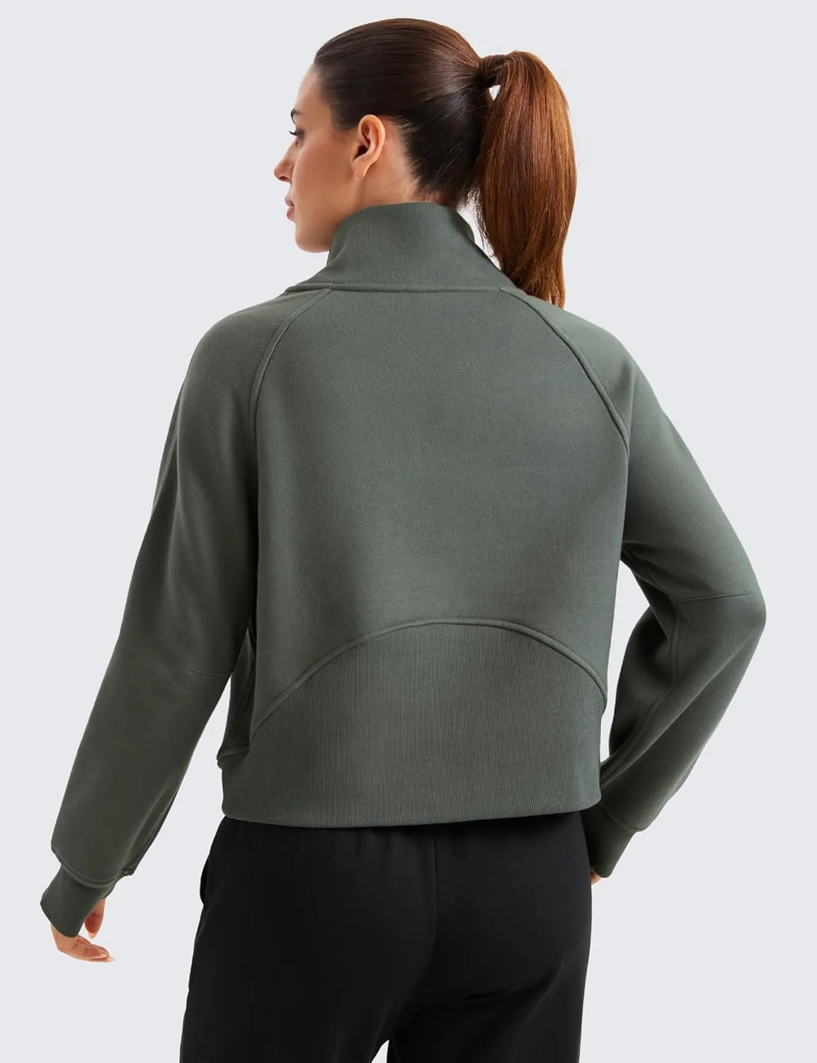 CRZ YOGA Womens Fleece Lined Half Zipper Sweatshirts Funnel Neck Long Sleeve Oversized Pullover Hoodies with Thumb Holes