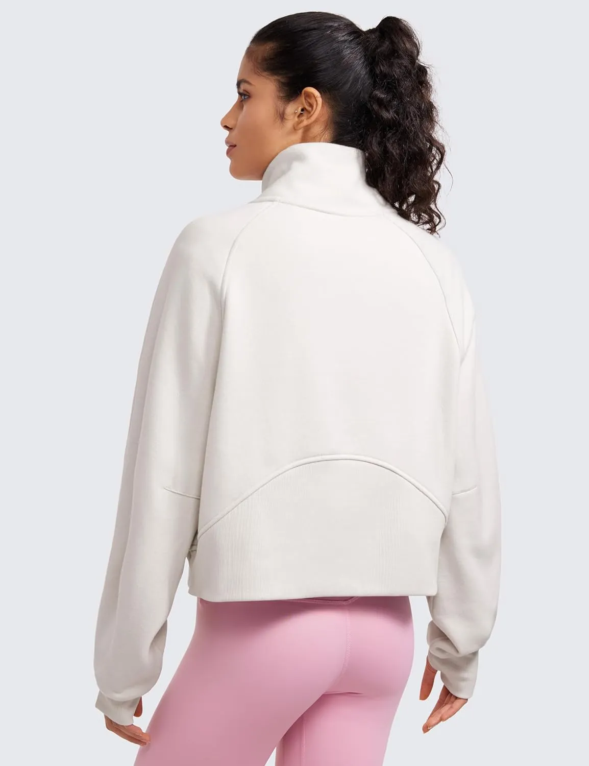 CRZ YOGA Womens Fleece Lined Half Zipper Sweatshirts Funnel Neck Long Sleeve Oversized Pullover Hoodies with Thumb Holes