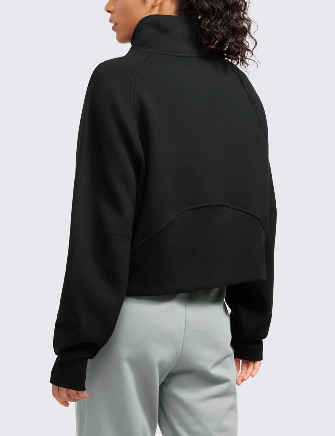 CRZ YOGA Womens Fleece Lined Half Zipper Sweatshirts Funnel Neck Long Sleeve Oversized Pullover Hoodies with Thumb Holes
