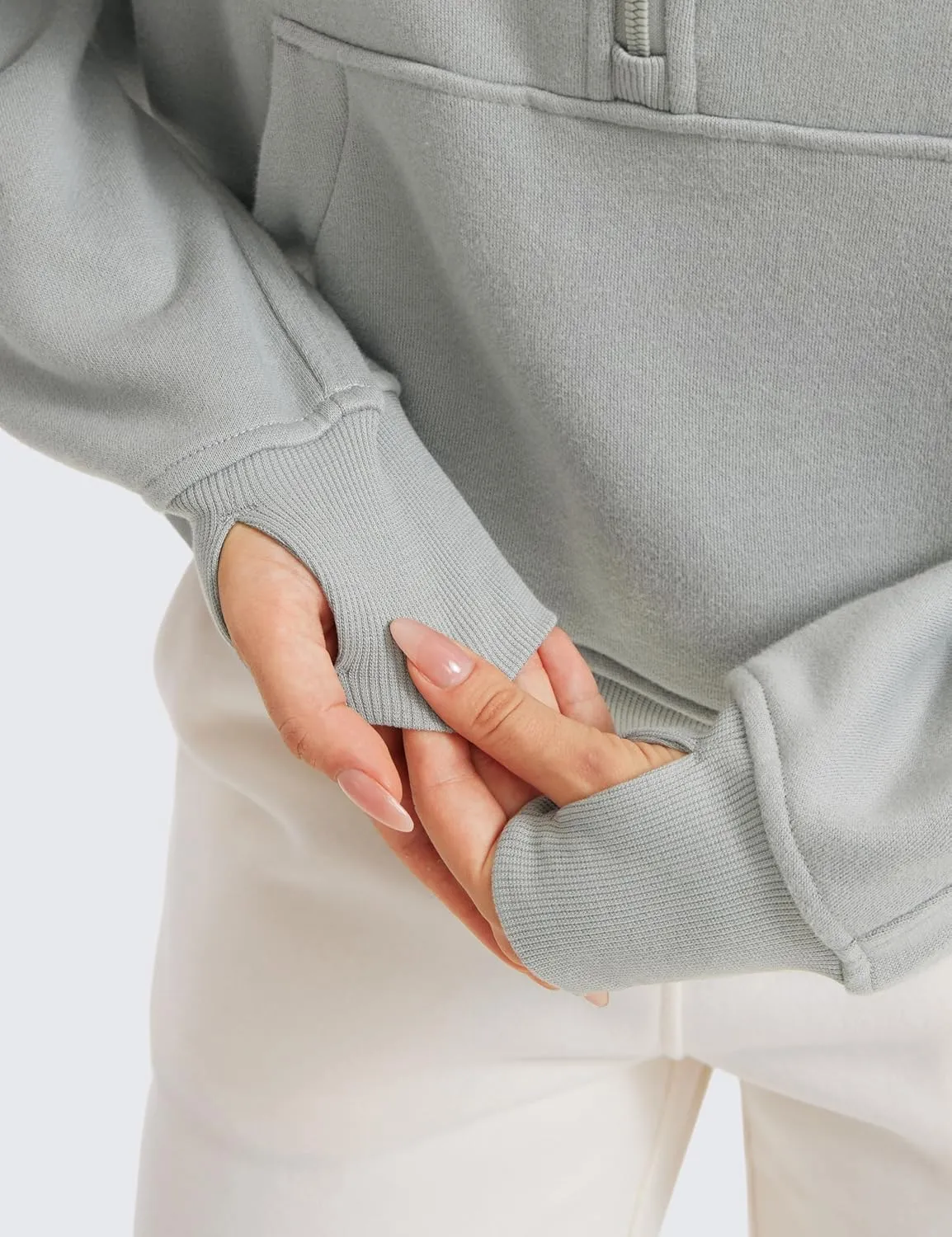 CRZ YOGA Womens Fleece Lined Half Zipper Sweatshirts Funnel Neck Long Sleeve Oversized Pullover Hoodies with Thumb Holes