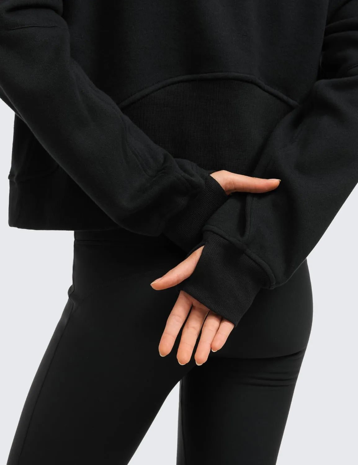 CRZ YOGA Womens Fleece Lined Half Zipper Sweatshirts Funnel Neck Long Sleeve Oversized Pullover Hoodies with Thumb Holes