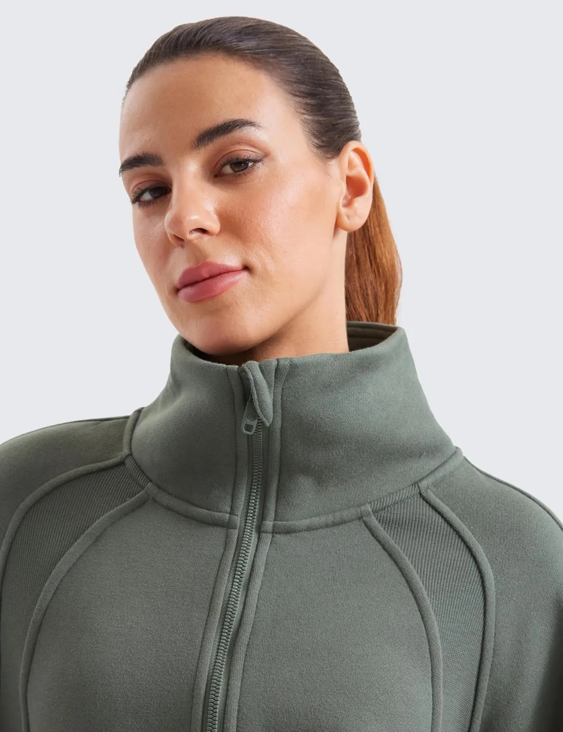 CRZ YOGA Womens Fleece Lined Half Zipper Sweatshirts Funnel Neck Long Sleeve Oversized Pullover Hoodies with Thumb Holes