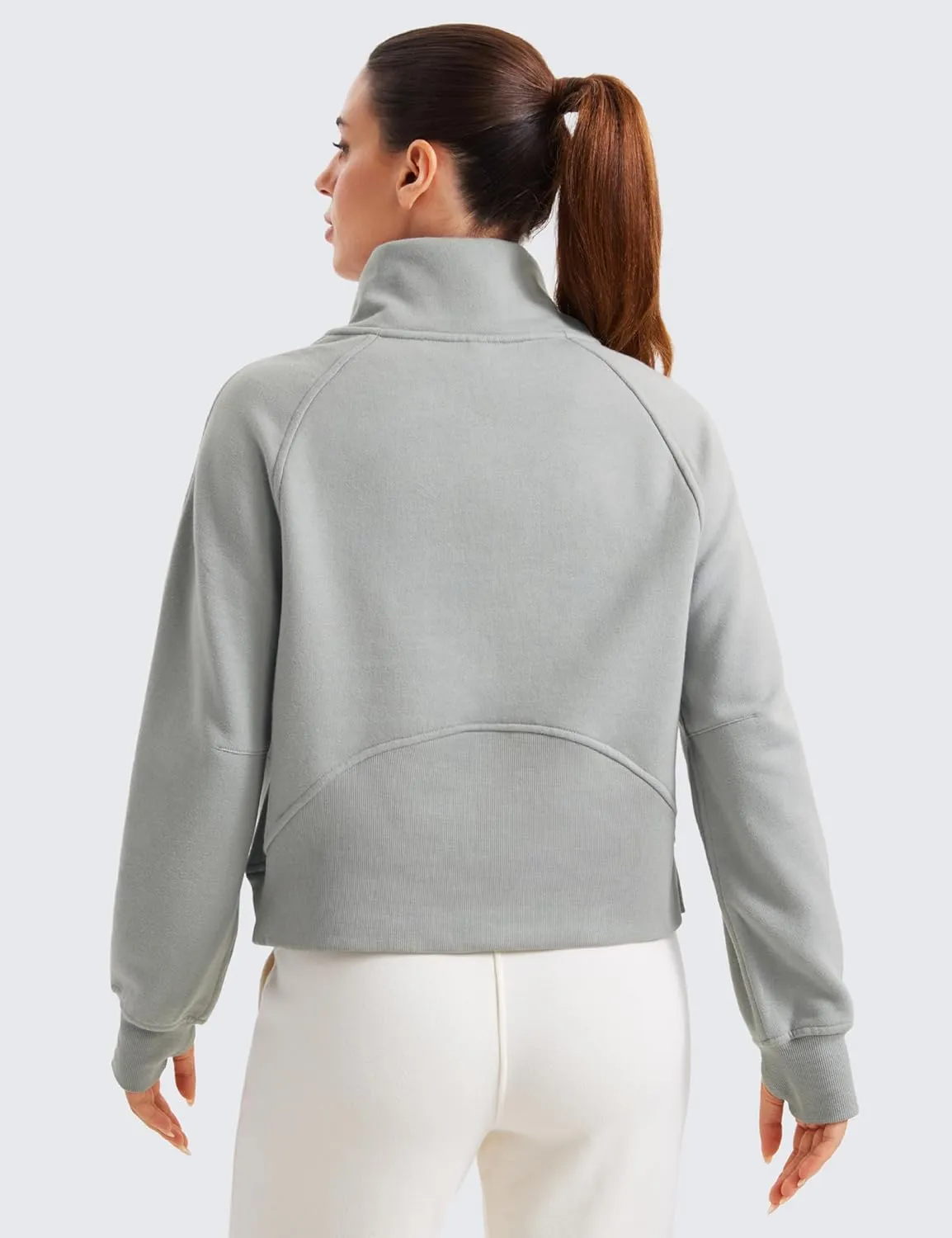 CRZ YOGA Womens Fleece Lined Half Zipper Sweatshirts Funnel Neck Long Sleeve Oversized Pullover Hoodies with Thumb Holes