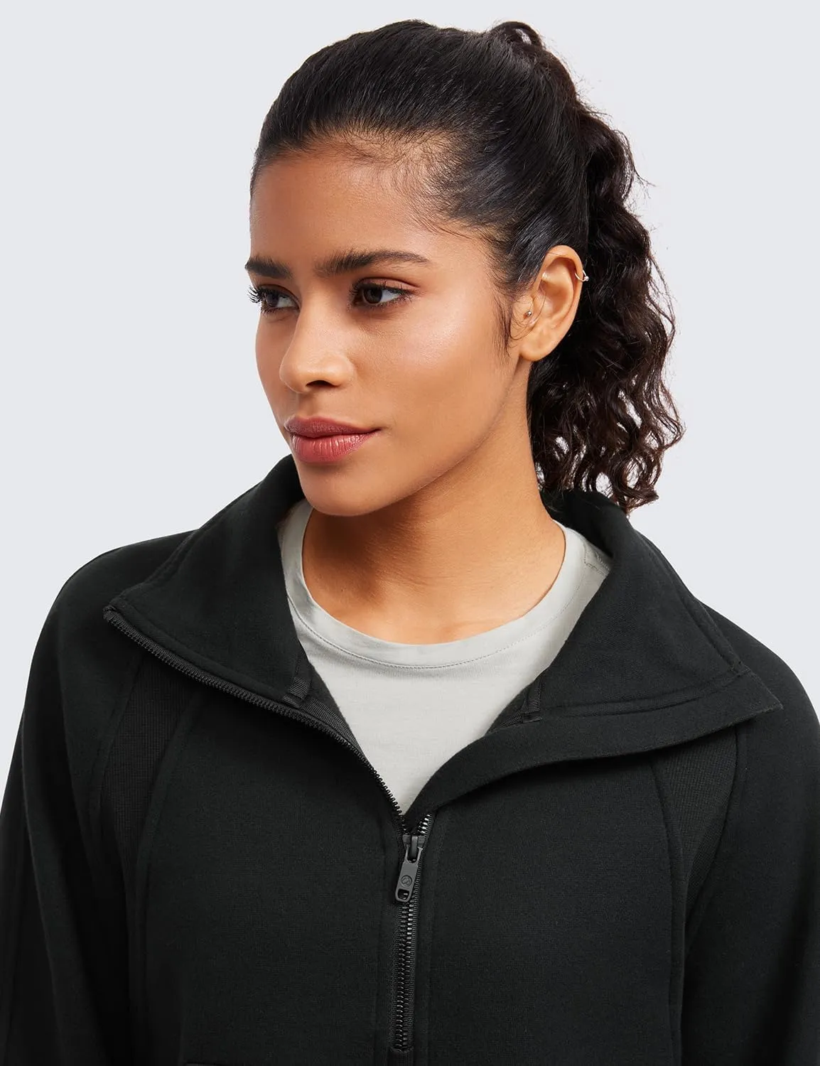 CRZ YOGA Womens Fleece Lined Half Zipper Sweatshirts Funnel Neck Long Sleeve Oversized Pullover Hoodies with Thumb Holes