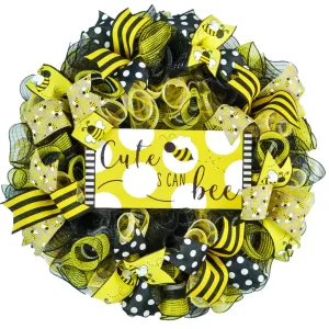 Cute as a Bee Door Wreath - Honeybee Welcome Colorful Summer Decor