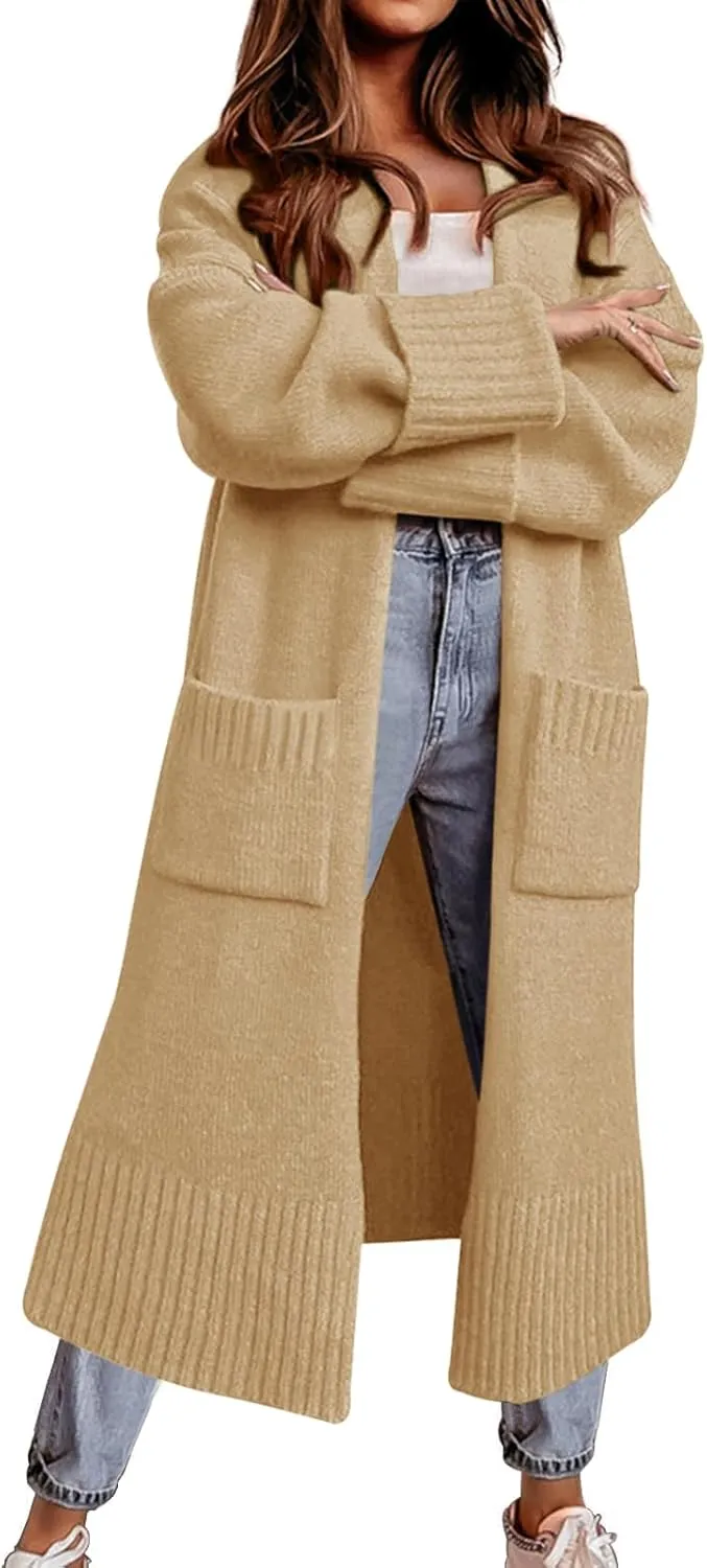 Danedvi Long Cardigan Sweaters for Women 2023 Fall Open Front Knit Oversized Cardigans Duster Coat with Pockets