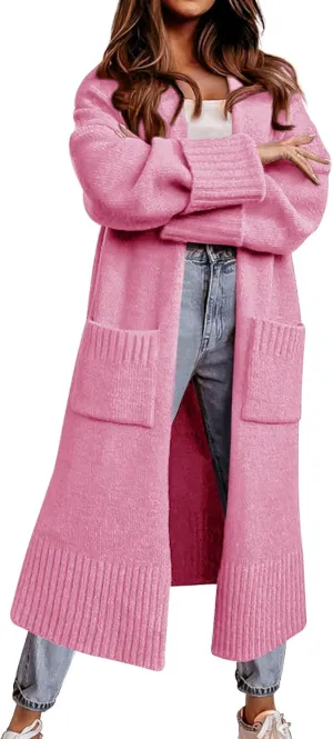 Danedvi Long Cardigan Sweaters for Women 2023 Fall Open Front Knit Oversized Cardigans Duster Coat with Pockets