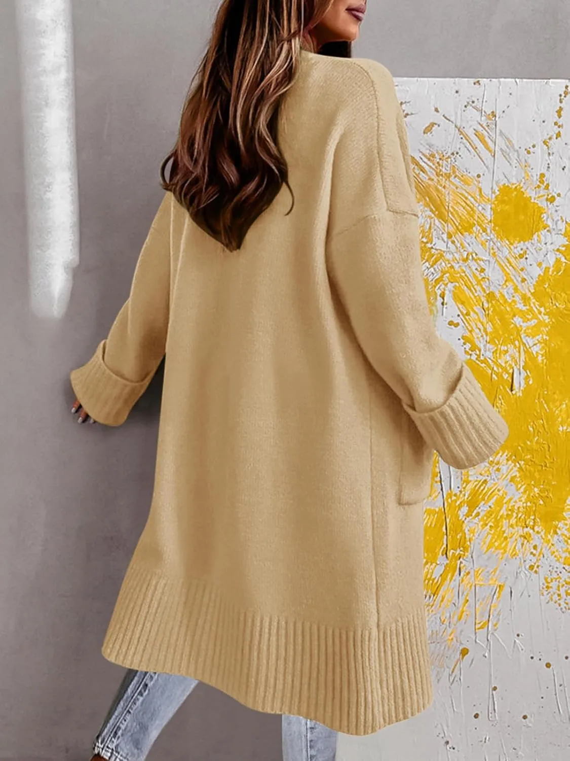 Danedvi Long Cardigan Sweaters for Women 2023 Fall Open Front Knit Oversized Cardigans Duster Coat with Pockets