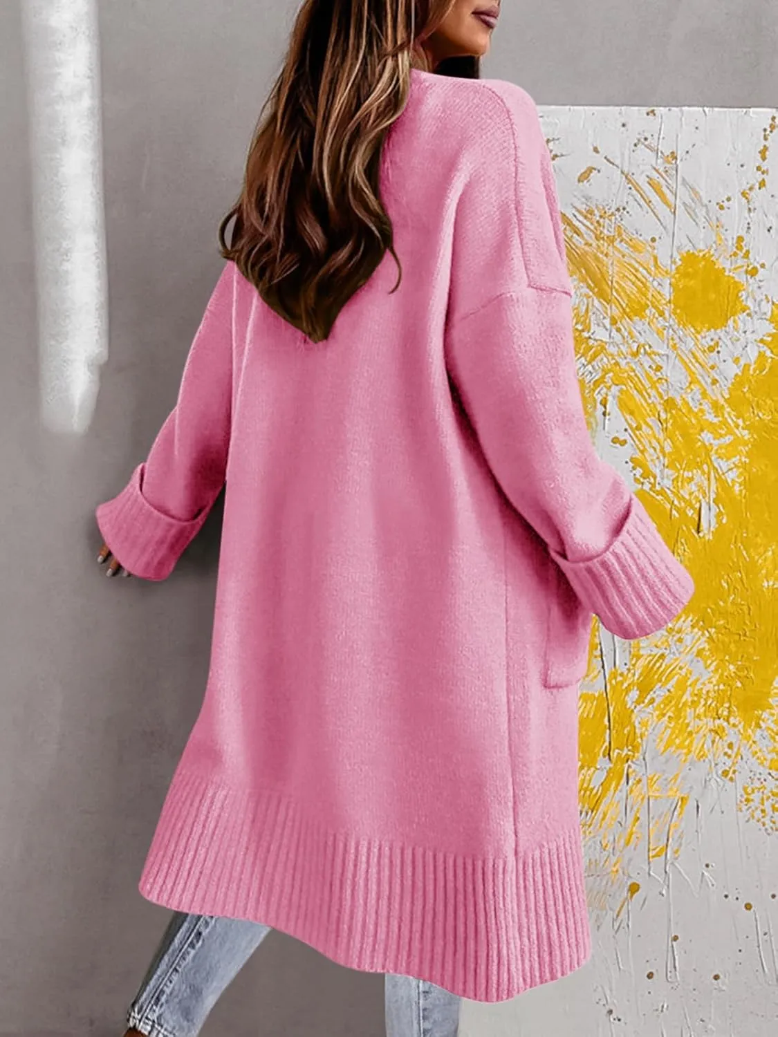 Danedvi Long Cardigan Sweaters for Women 2023 Fall Open Front Knit Oversized Cardigans Duster Coat with Pockets