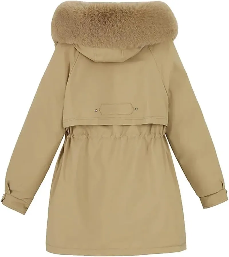 DBFBDTU Women Winter Hooded Coat Warm Cotton Padded Jackets Parkas Fleece Overcoat